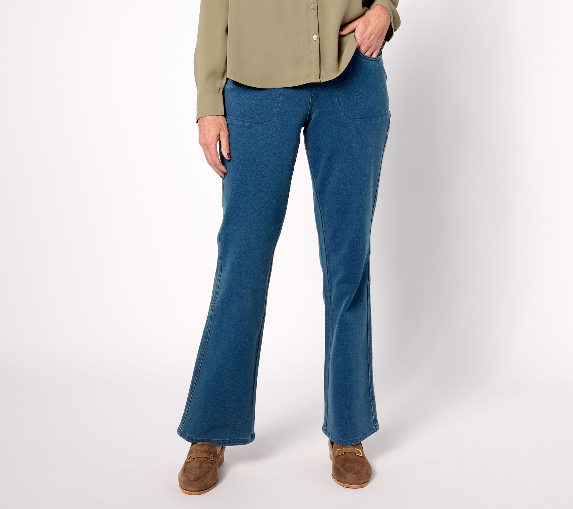 Quacker Factory Short DreamJeannes Flat Waistband Bootcut Jeans