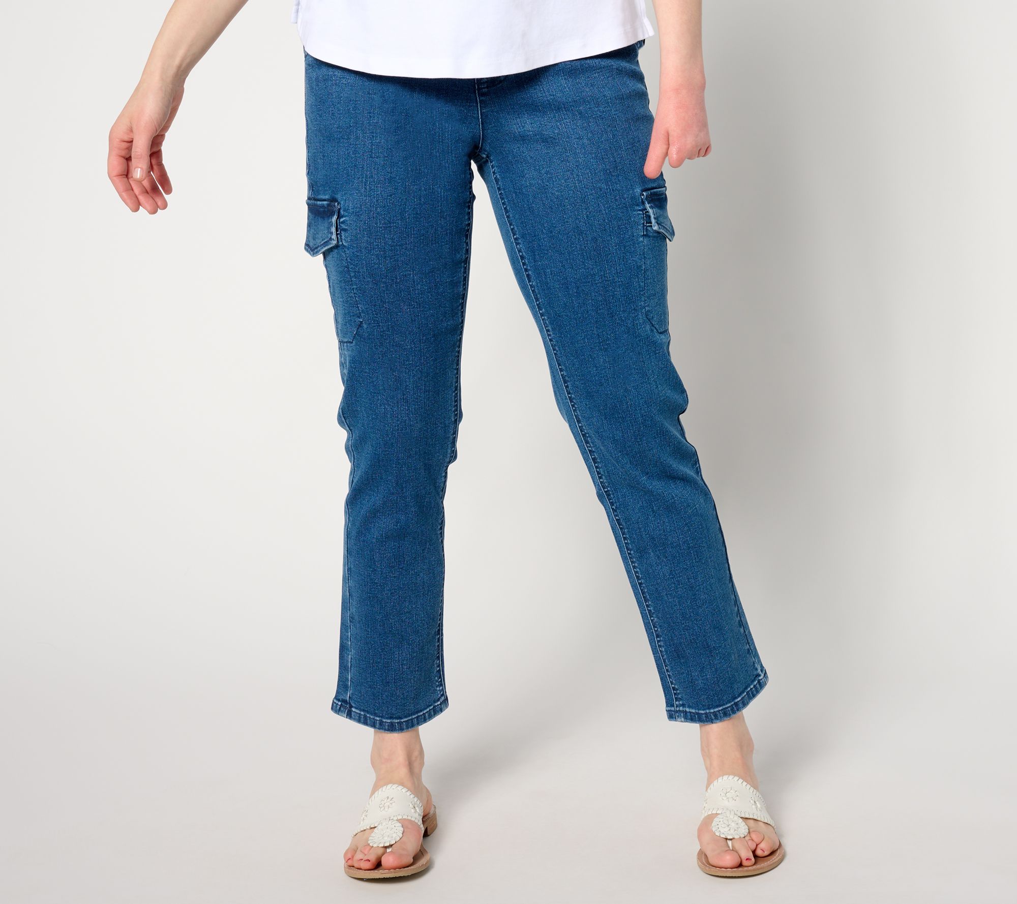 Isaac Mizrahi Live! Reg True Denim Straight Leg Cargo Jeans