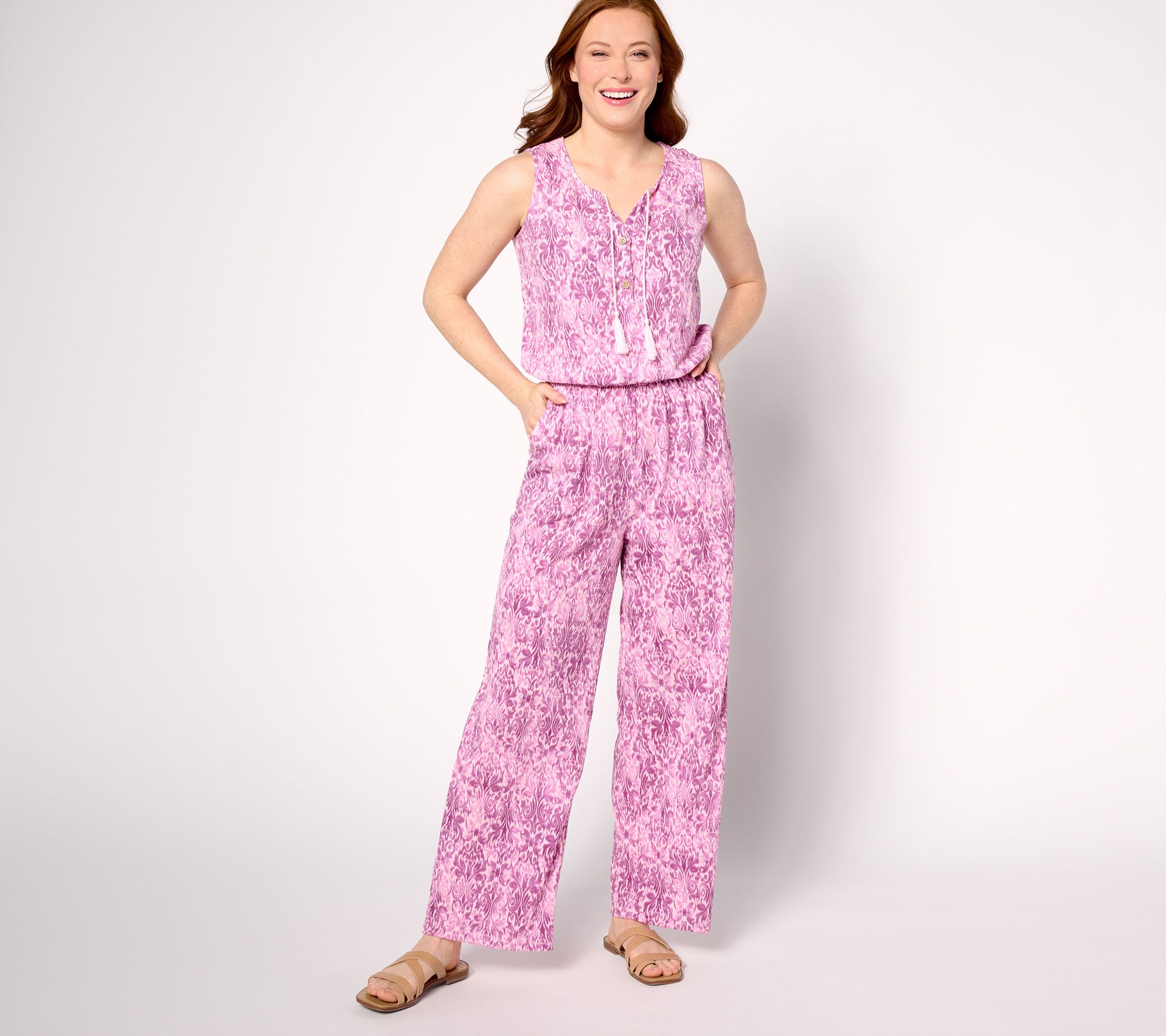 Denim & Co. Beach Petite Knit Sleeveless Jumpsuit