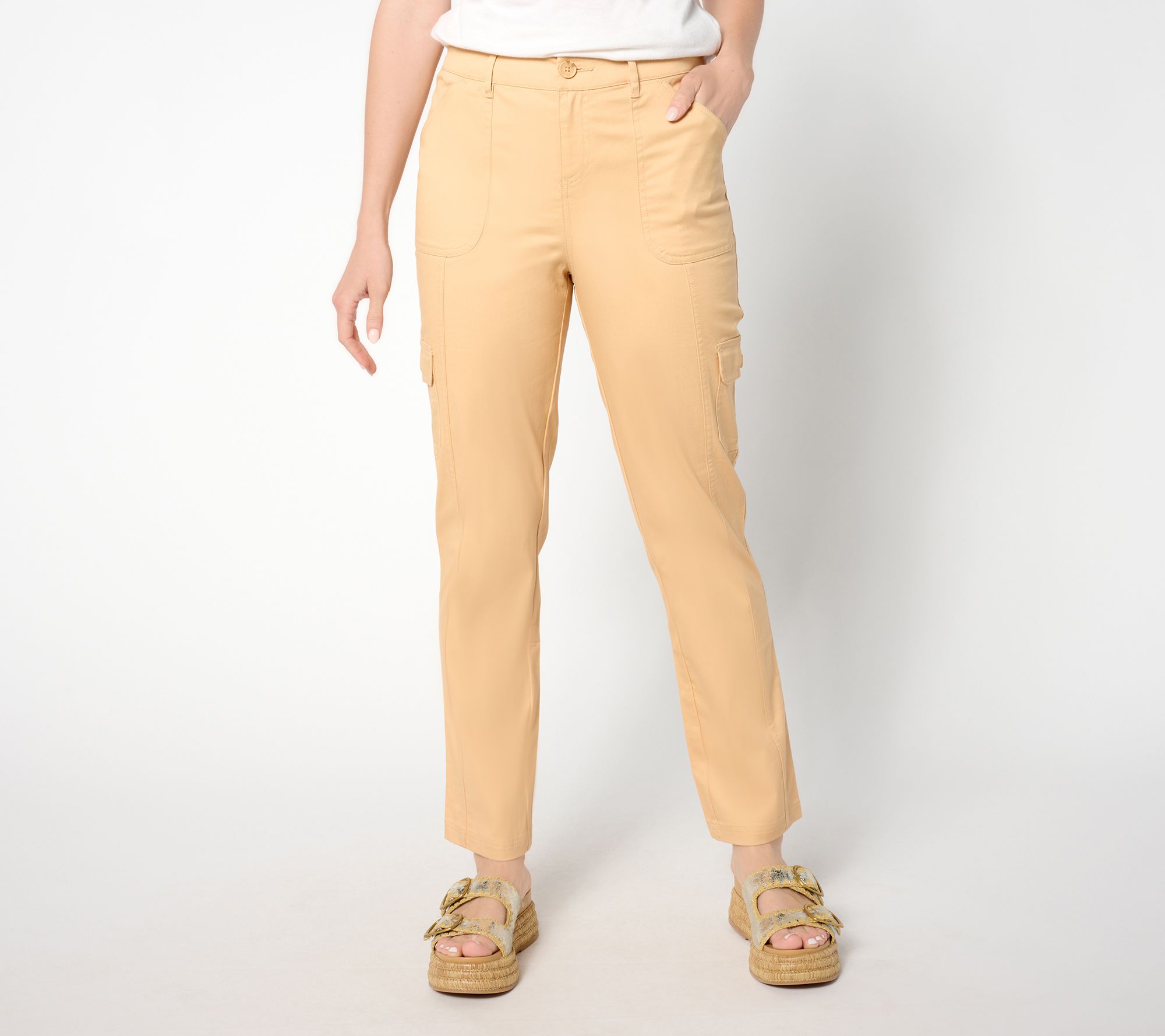 Belle By Kim Gravel Petite Utility Stretch Cropped Cargo Pant