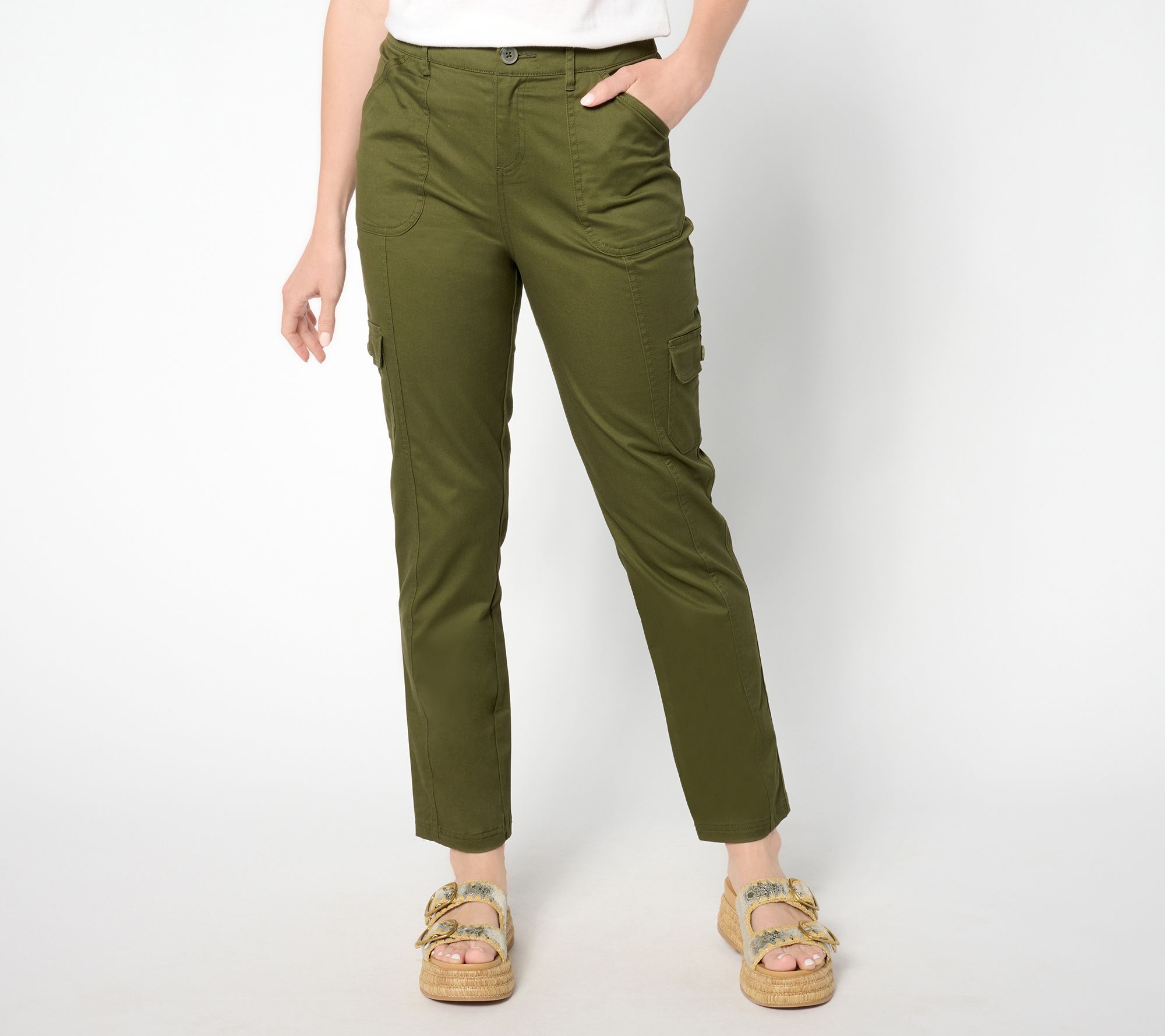 Belle By Kim Gravel Petite Utility Stretch Cropped Cargo Pant