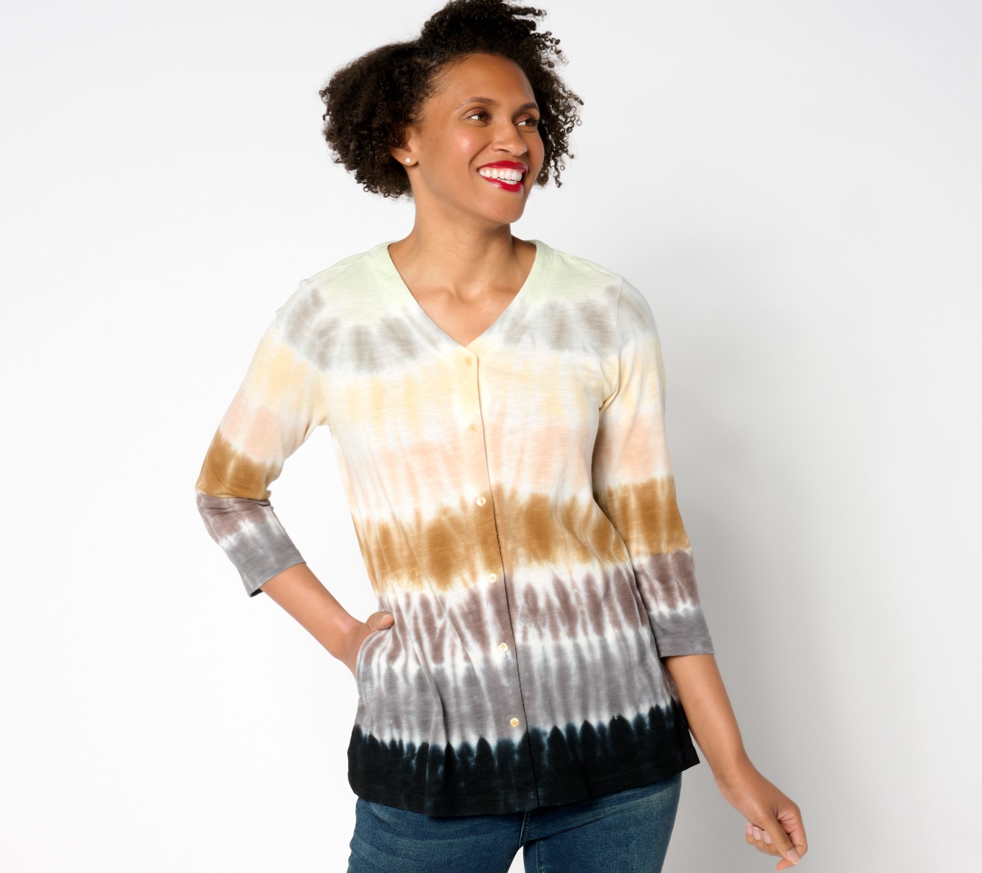 LOGO by Lori Goldstein Tie-Dye Button-Front Cardigan