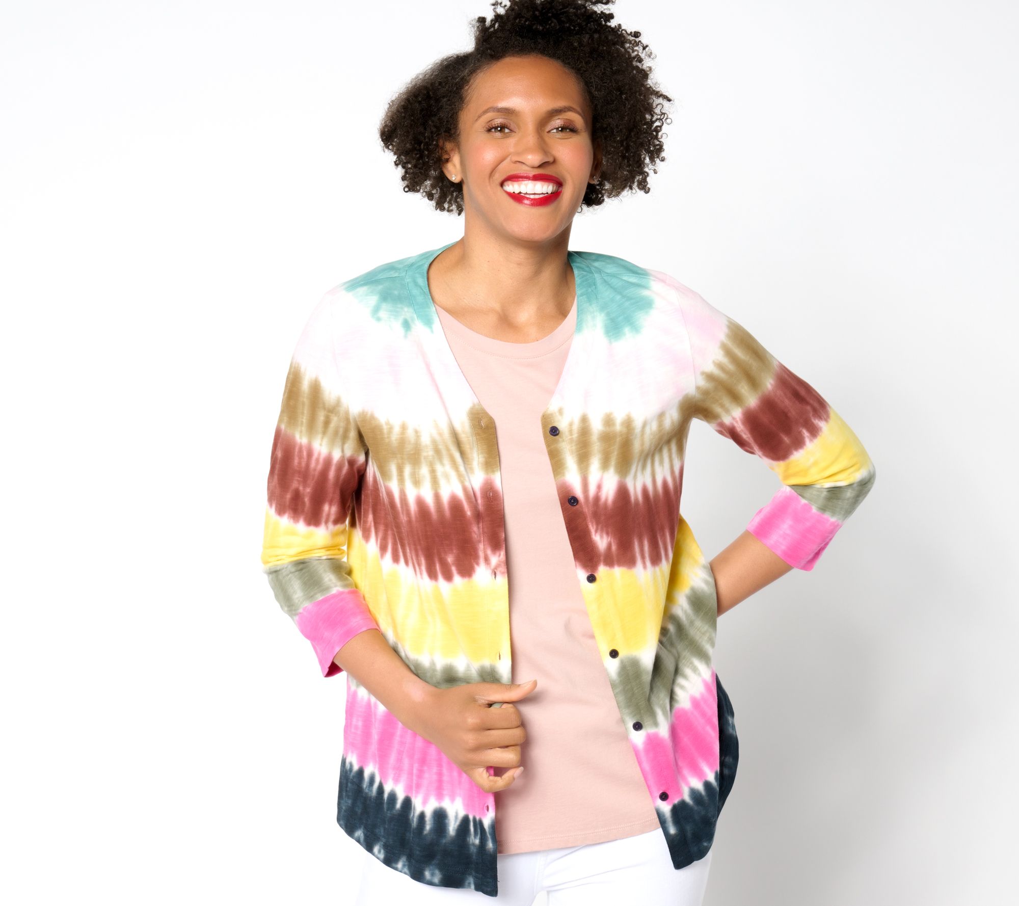 LOGO by Lori Goldstein Tie-Dye Button-Front Cardigan