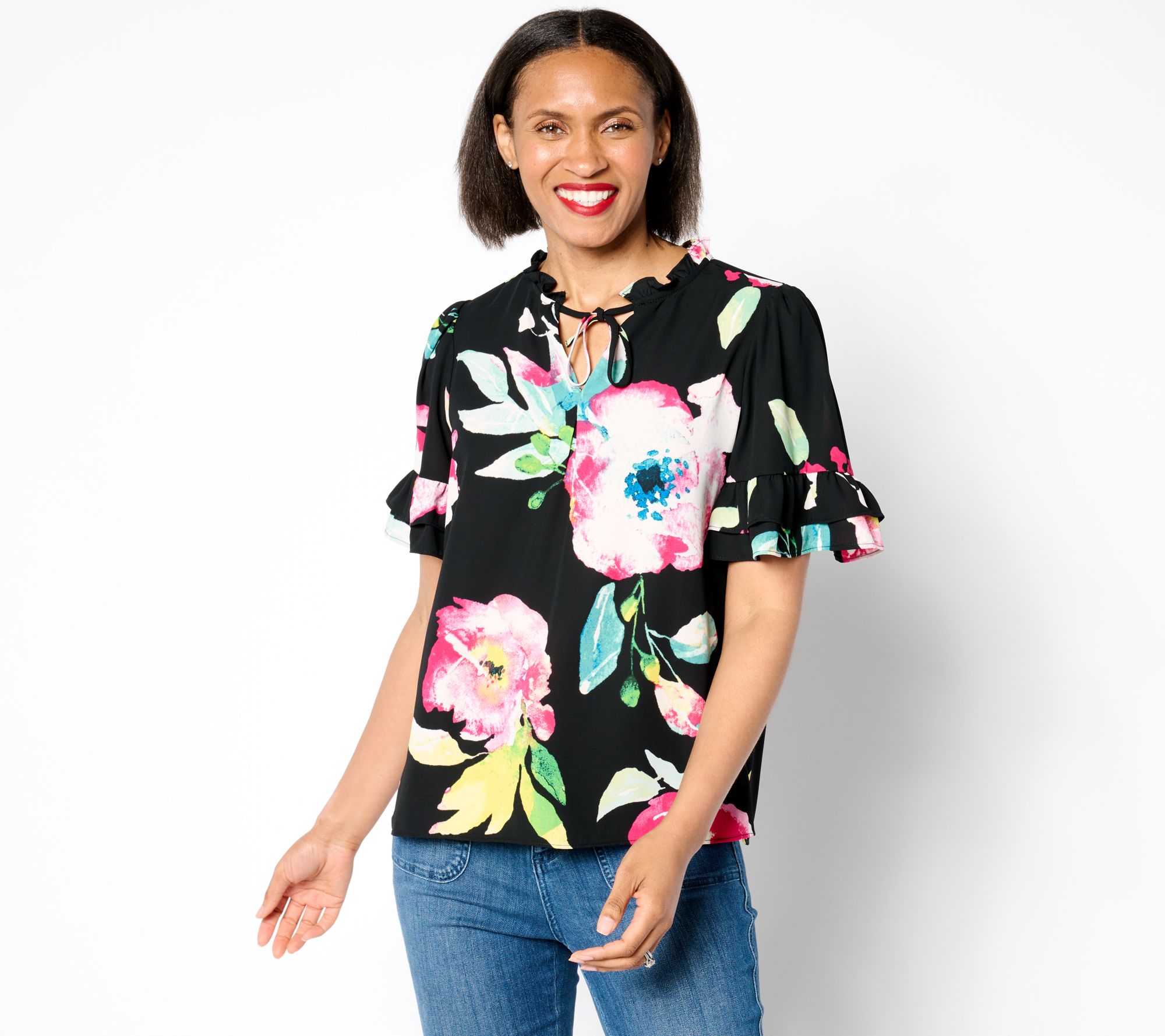 nicole by Nicole Miller Crepe Chiffon Flutter Sleeve Blouse