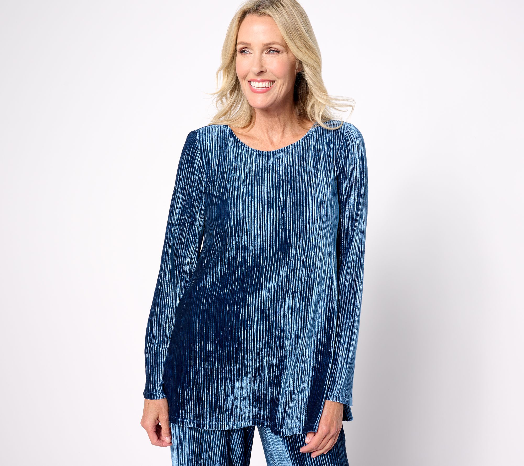 "As Is" Dennis Basso Velour Boat Neck Tunic with Side Slits