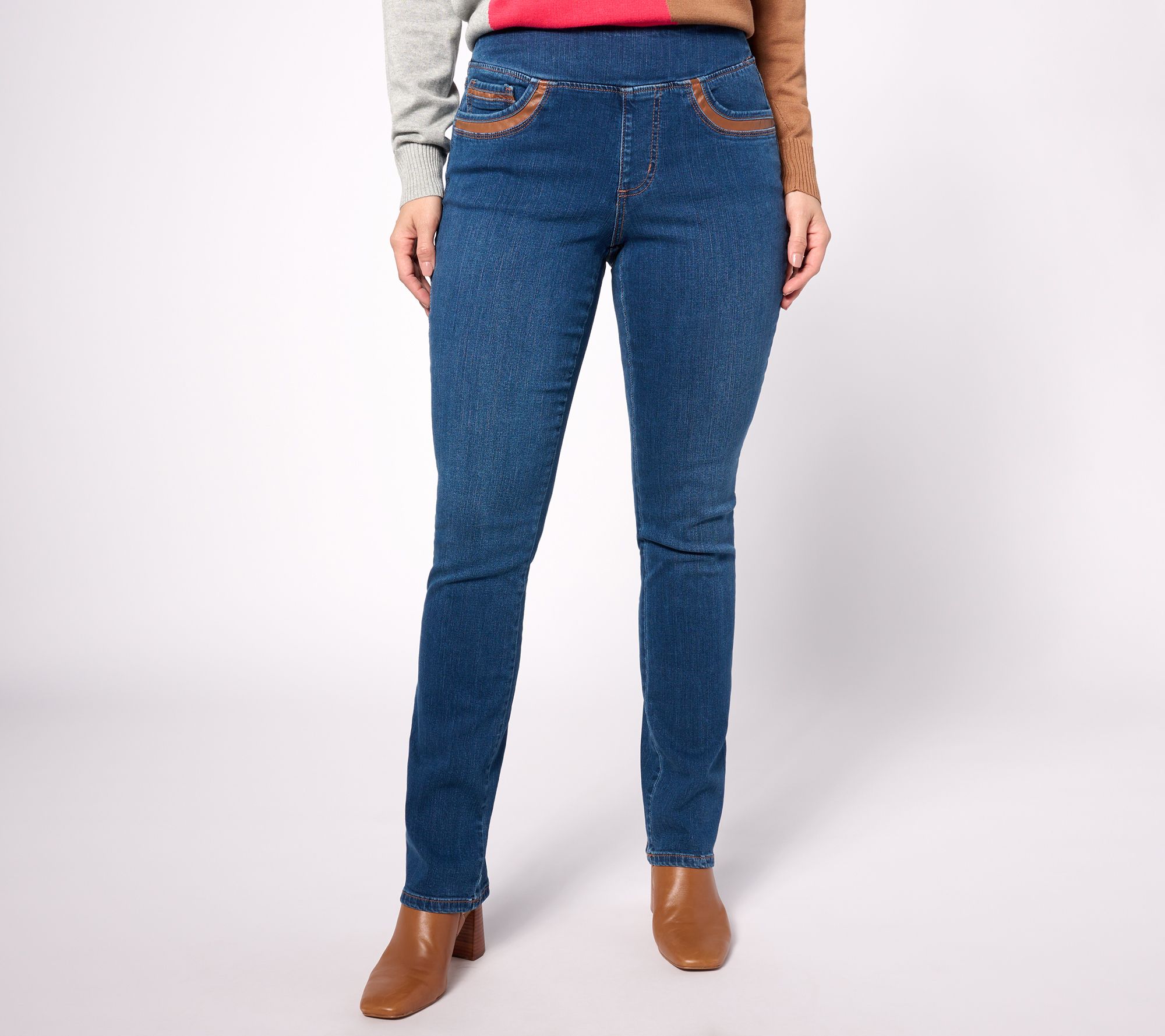 "As Is" Belle by Kim Gravel TripleLuxe Reg Faux Leather Trim Jean