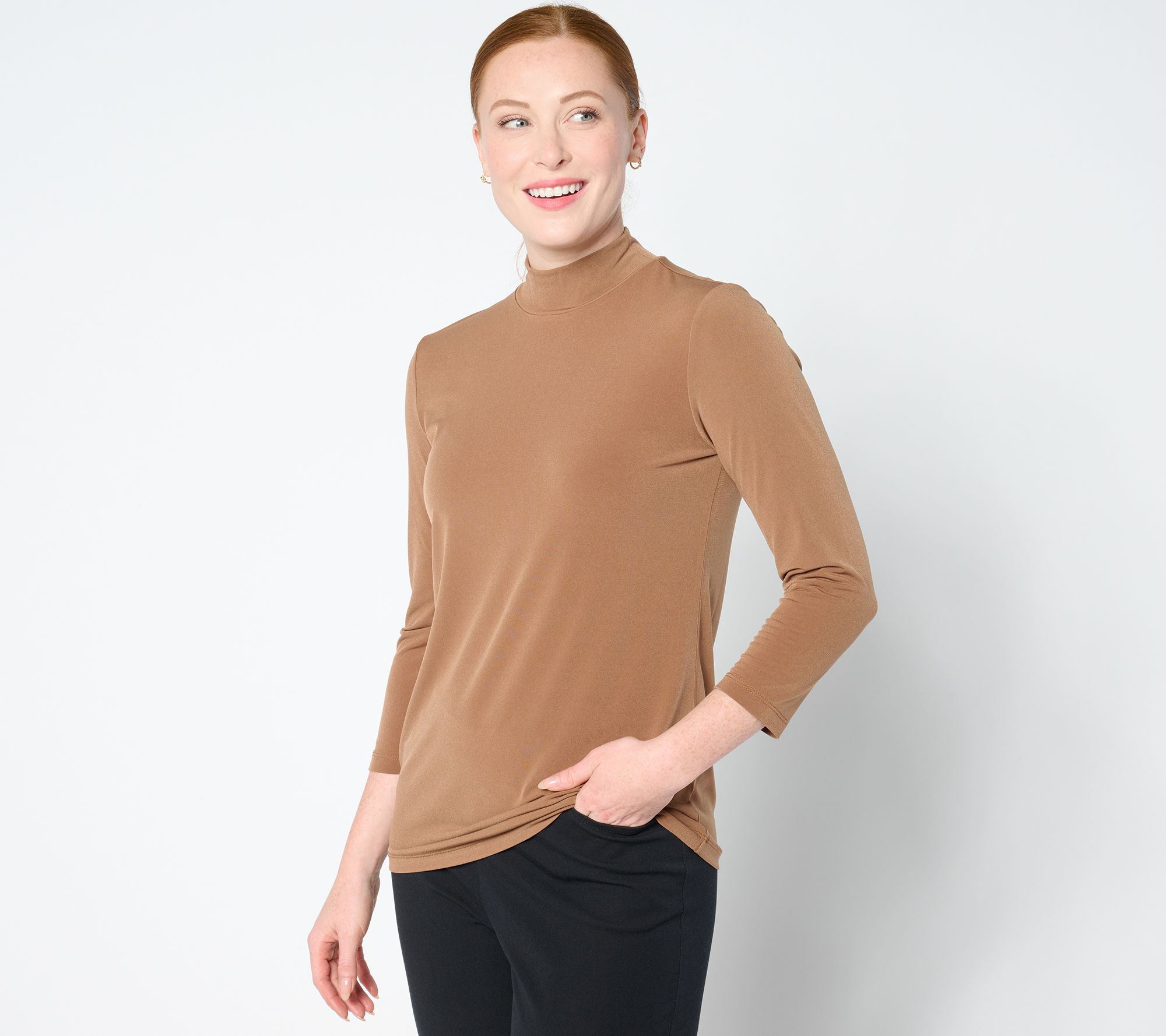 Susan Graver Sleek Essentials Liquid Knit Mock-Neck Top