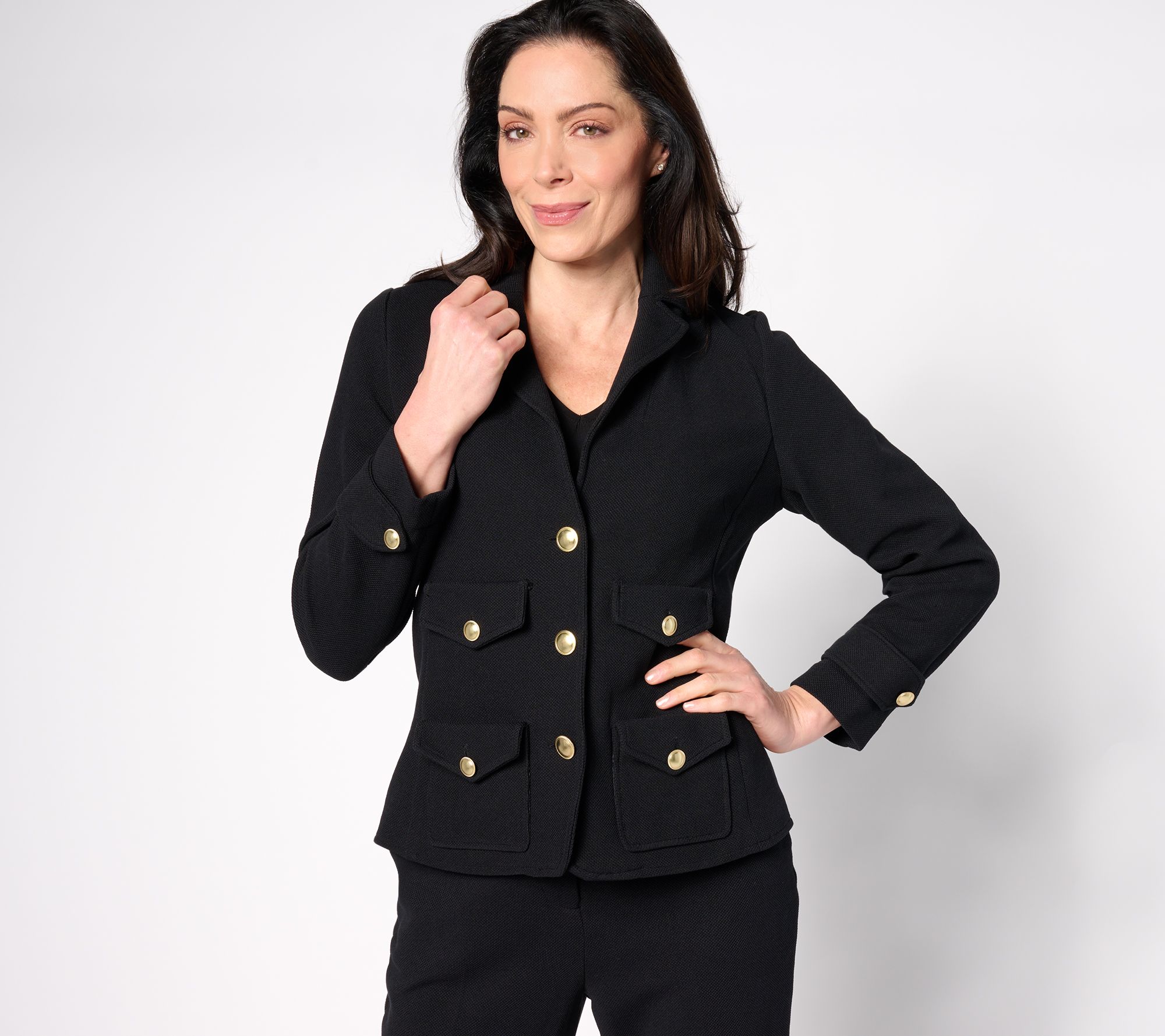 "As Is" Joan Rivers Red Carpet Stretch Pique Button Front Blazer