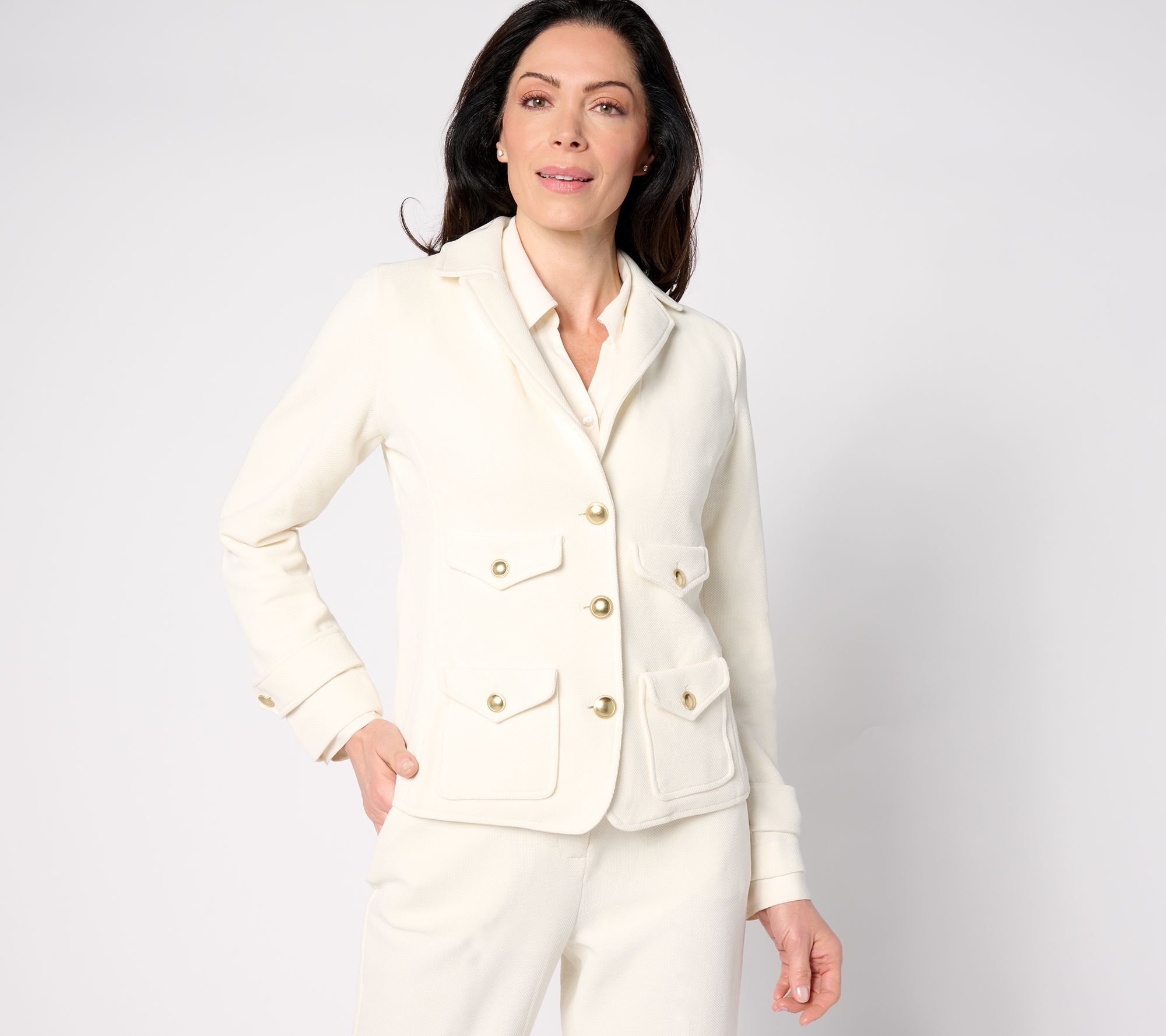 "As Is" Joan Rivers Red Carpet Stretch Pique Button Front Blazer