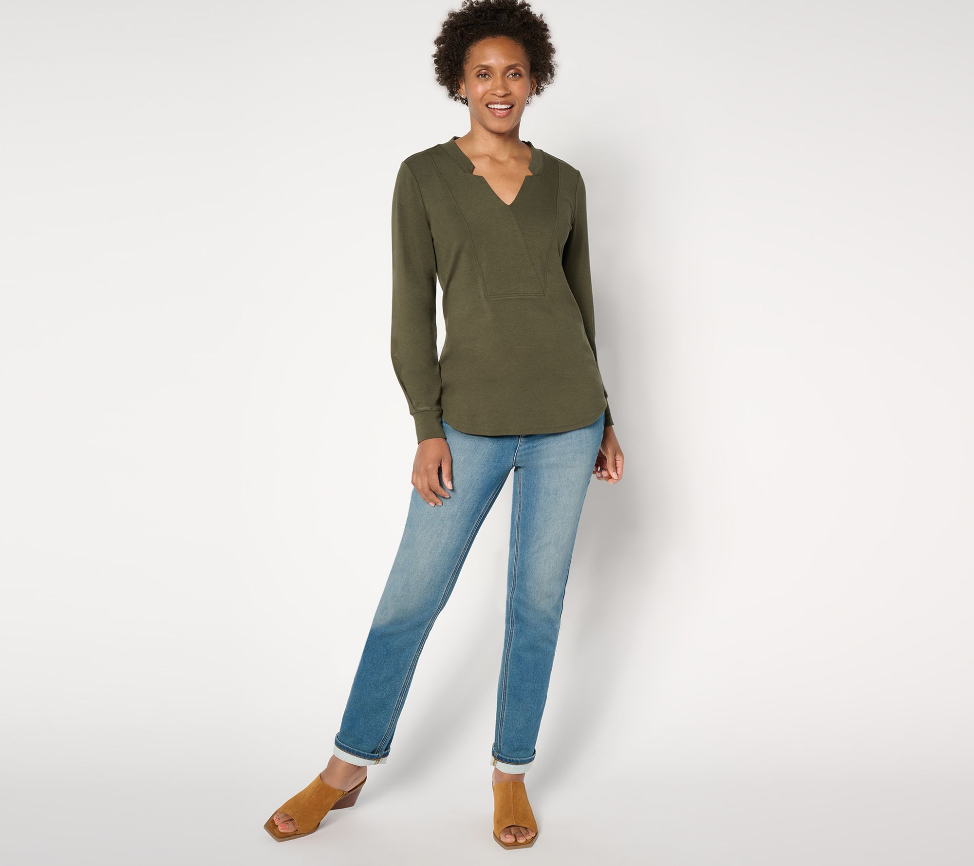 BEAUTIFUL by Lawrence Zarian Notched V-Neck Long Sleeve Knit