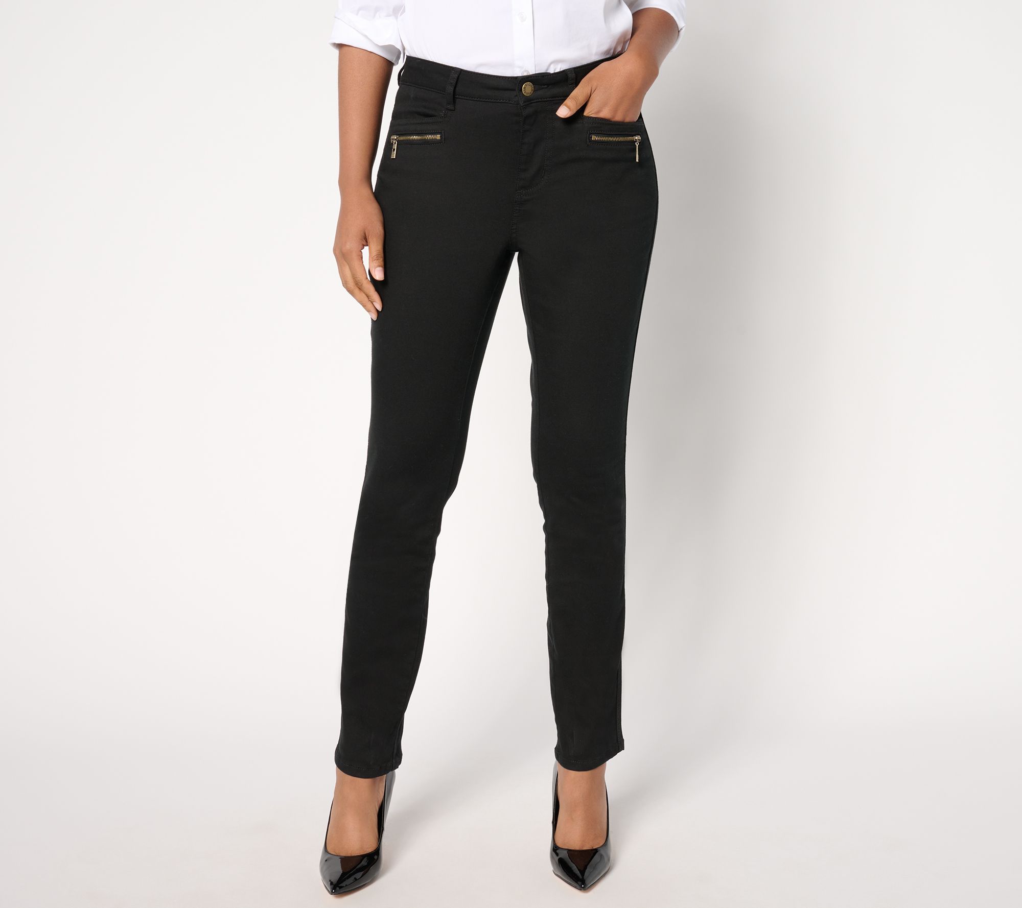Belle by Kim Gravel Petite TripleLuxe Twill Hip Zip Slim Leg Jean