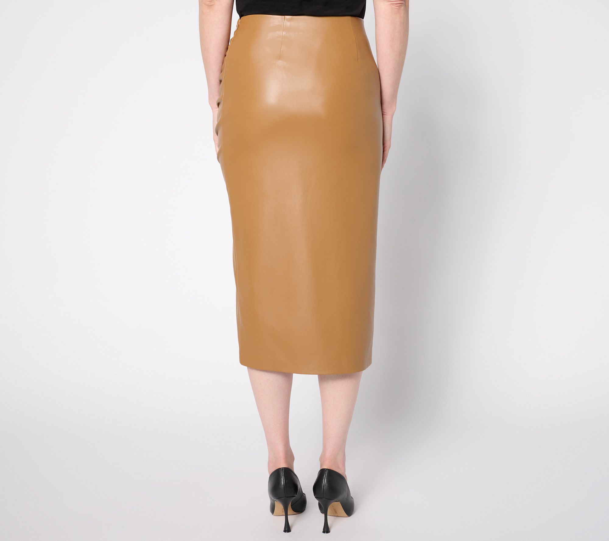 Petite midi faux leather skirt best sale