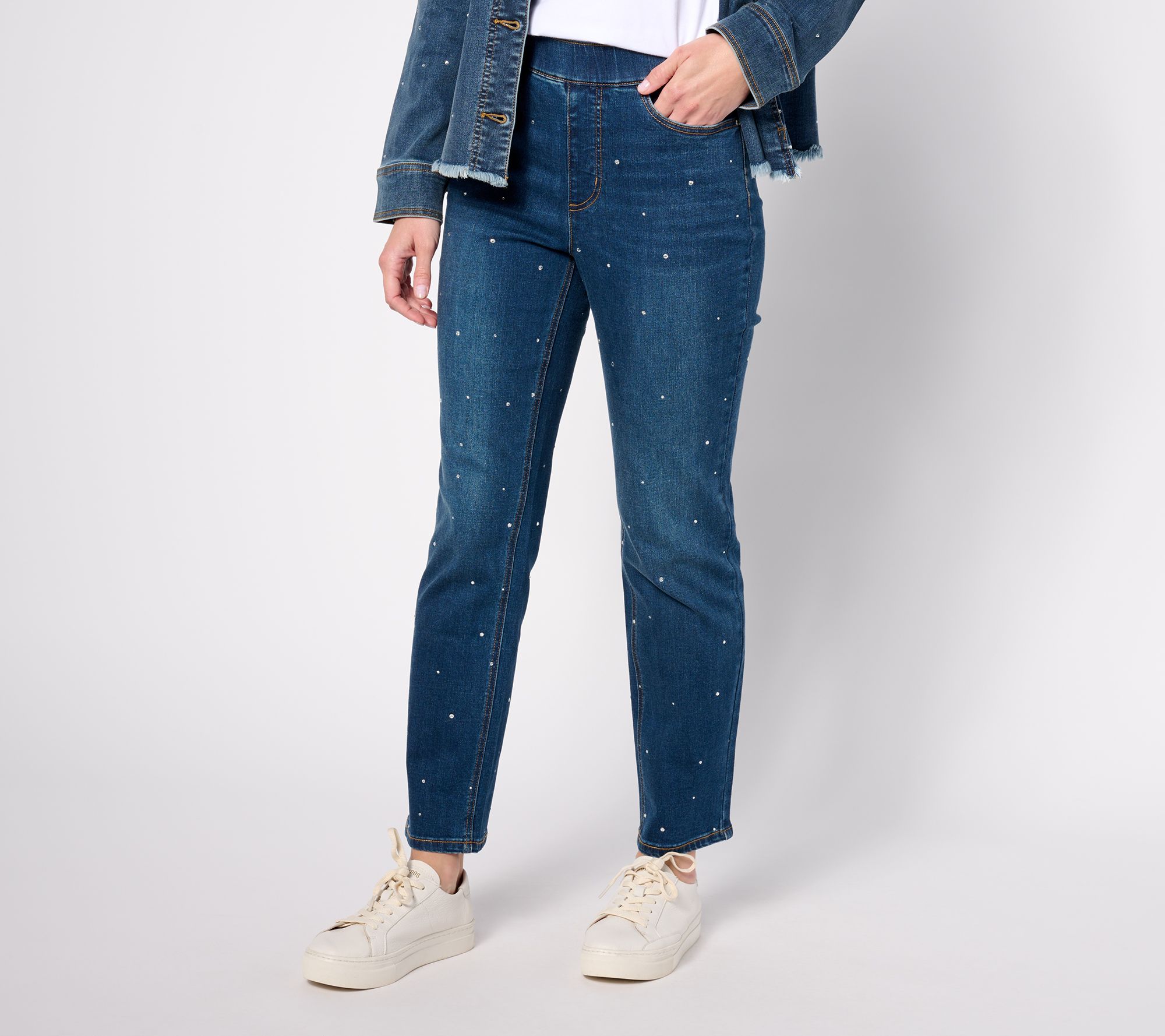 "As Is" Isaac Mizrahi Live! Petite Indigo True Denim Rhinestone Jean