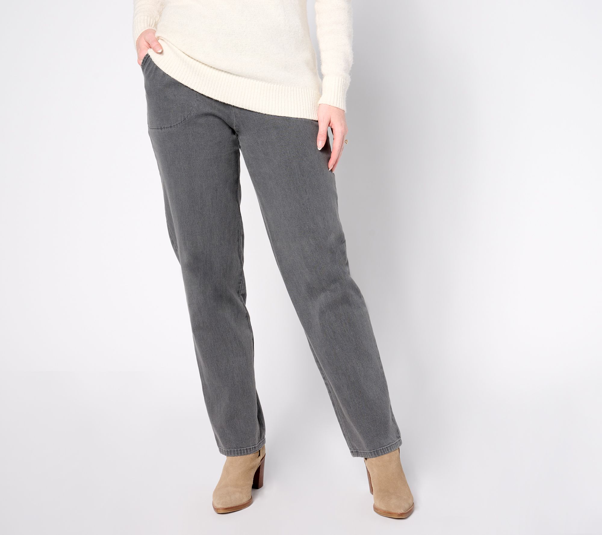 Denim & Co. Original Waist Stretch Petite Side Pocket Pant-BlackDenim