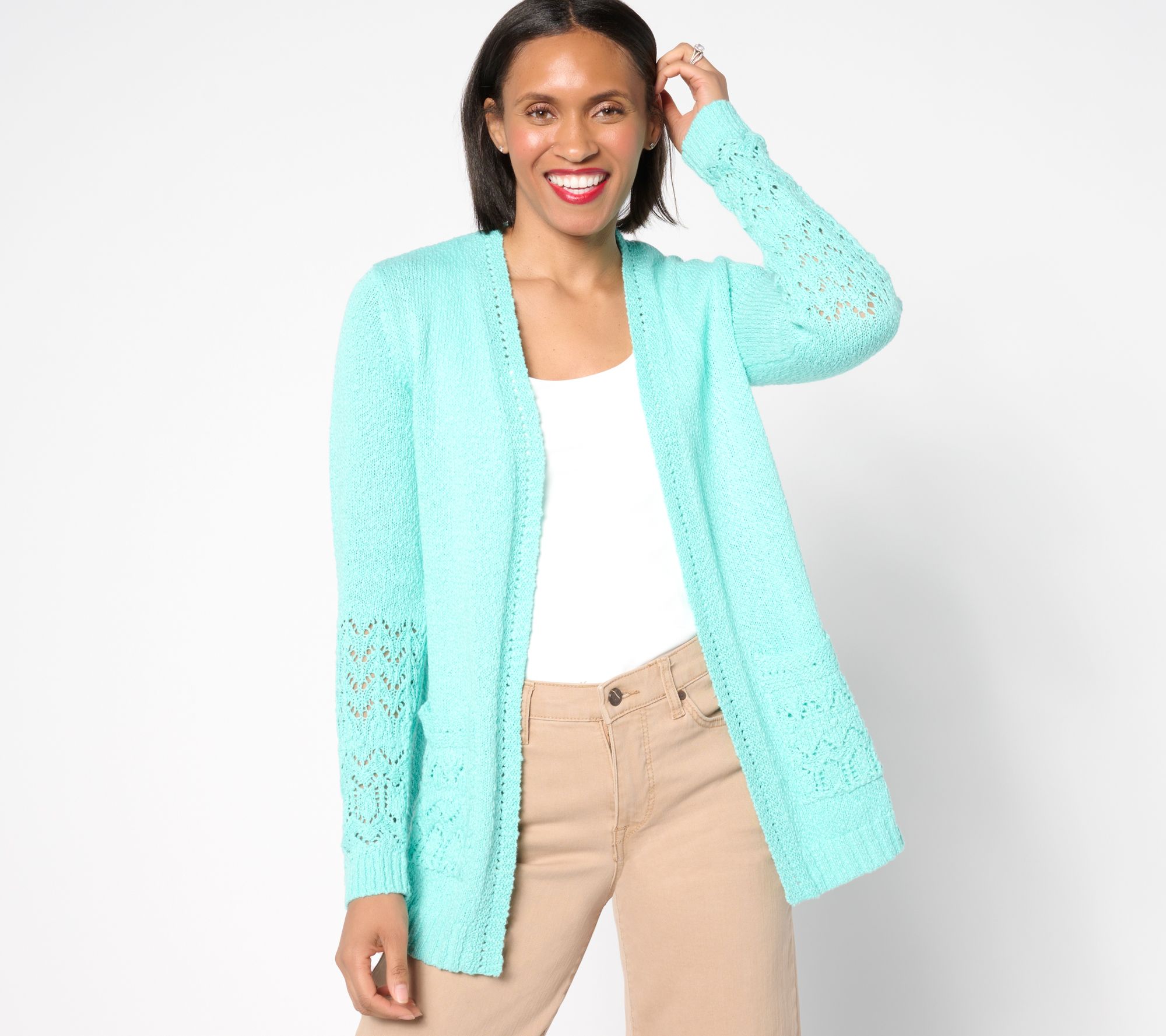 "As Is" Isaac Mizrahi Live! Petite Bridgehampton Slub Cardigan