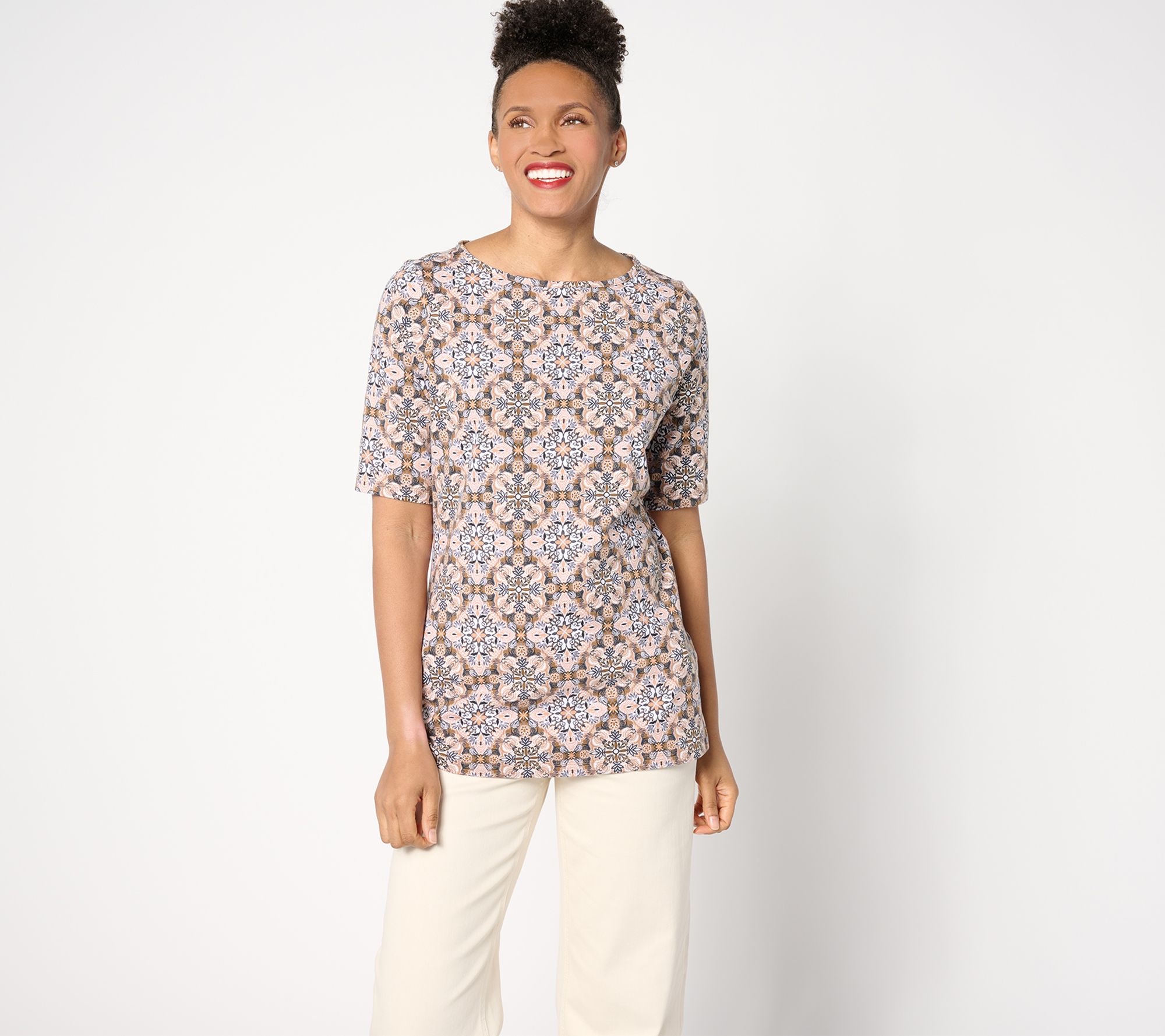 "As Is" Denim & Co. Petite Perfect Jersey Boat Neck Elbow Sleeve Tunic