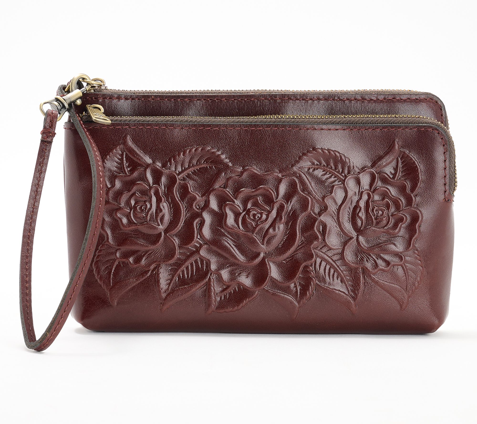 Patricia Nash Vintage Rose Tooled Leather Varone Wristlet