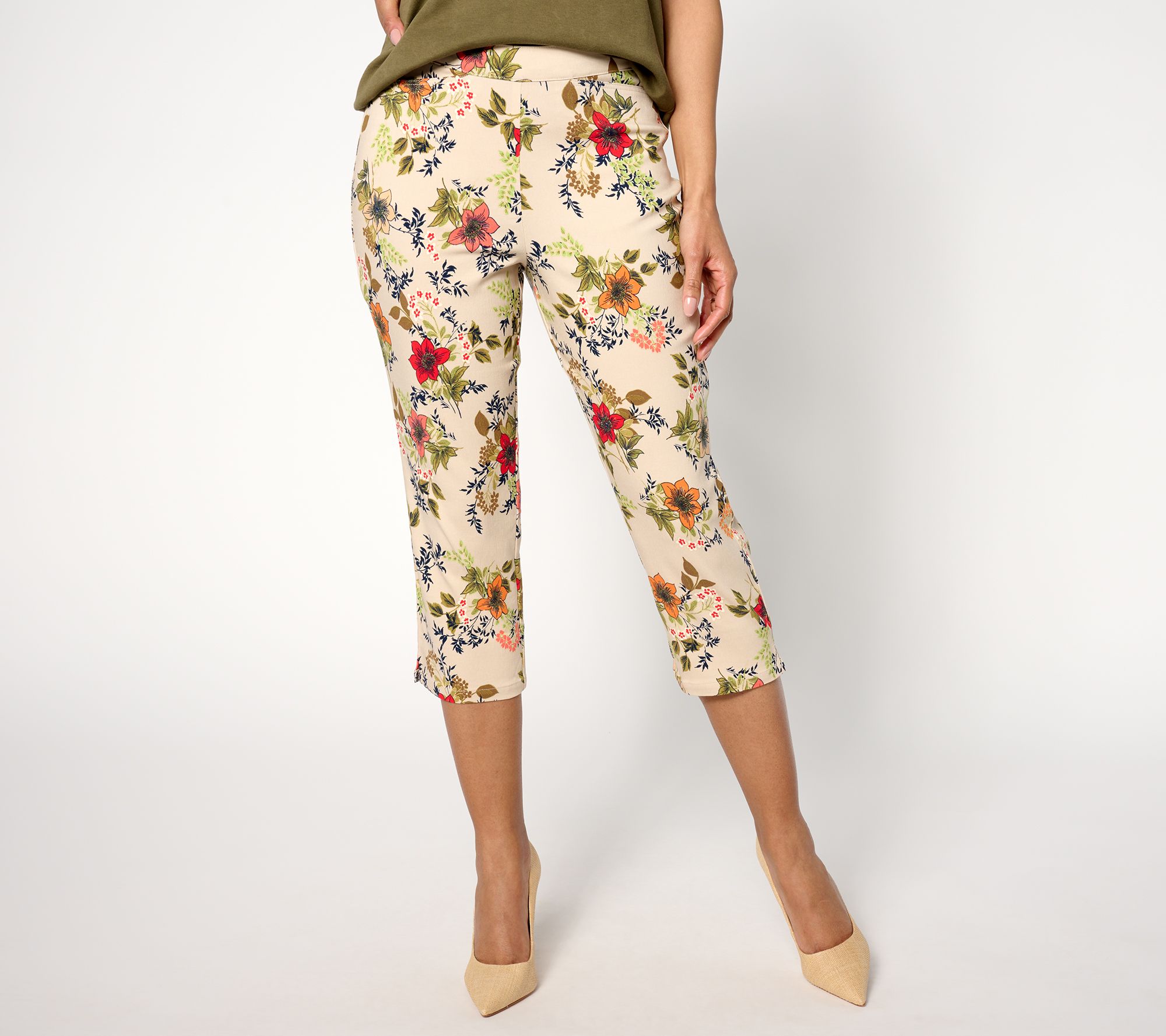 "As Is" Susan Graver Petite Printed Uptown Stretch Slim Leg Capri Pants