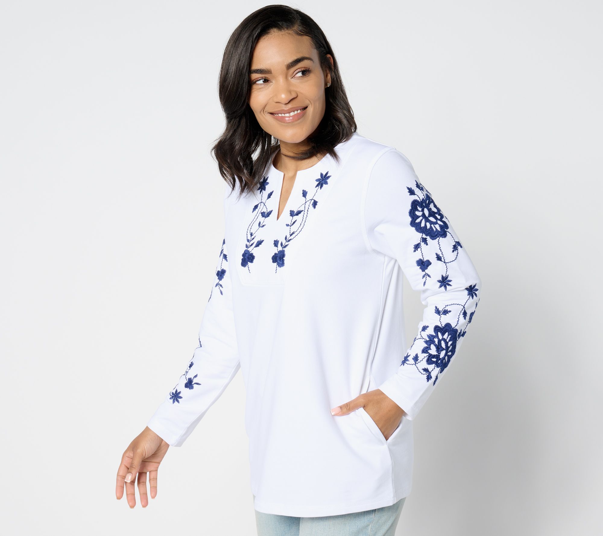 "As Is" Susan Graver Weekend Embroidered French Terry Tunic