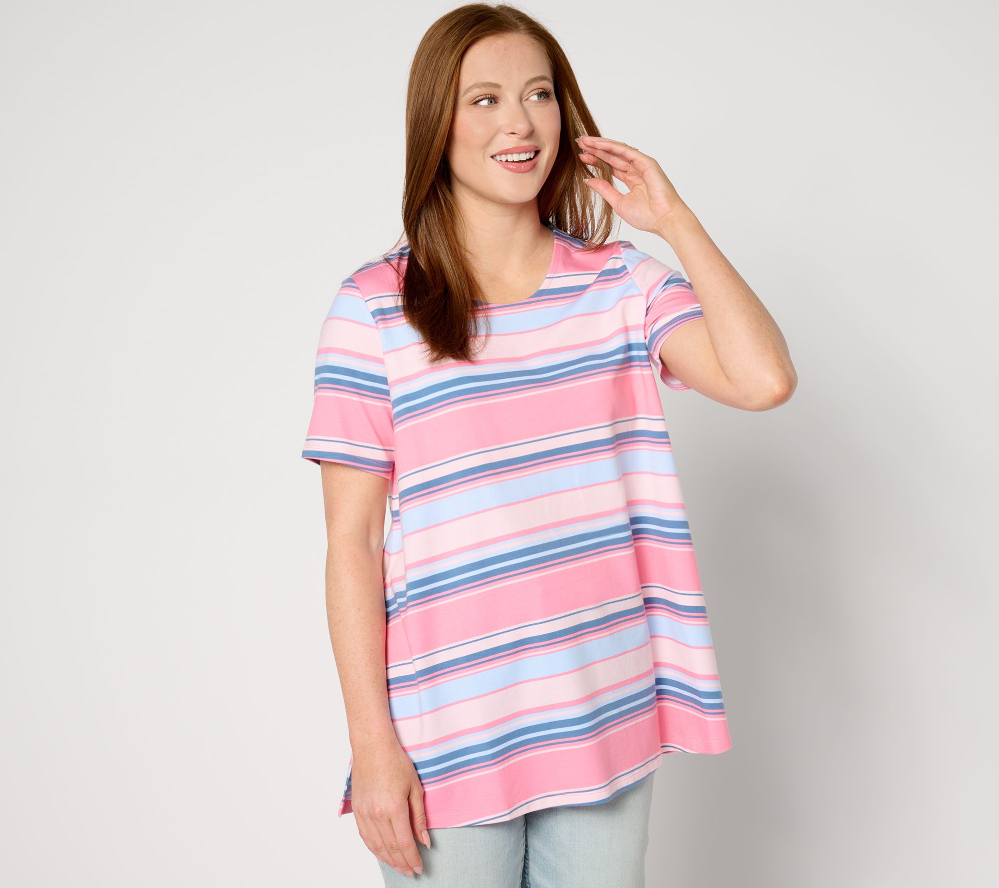 "As Is" Denim & Co. Americana Petite Striped Swing Tunic