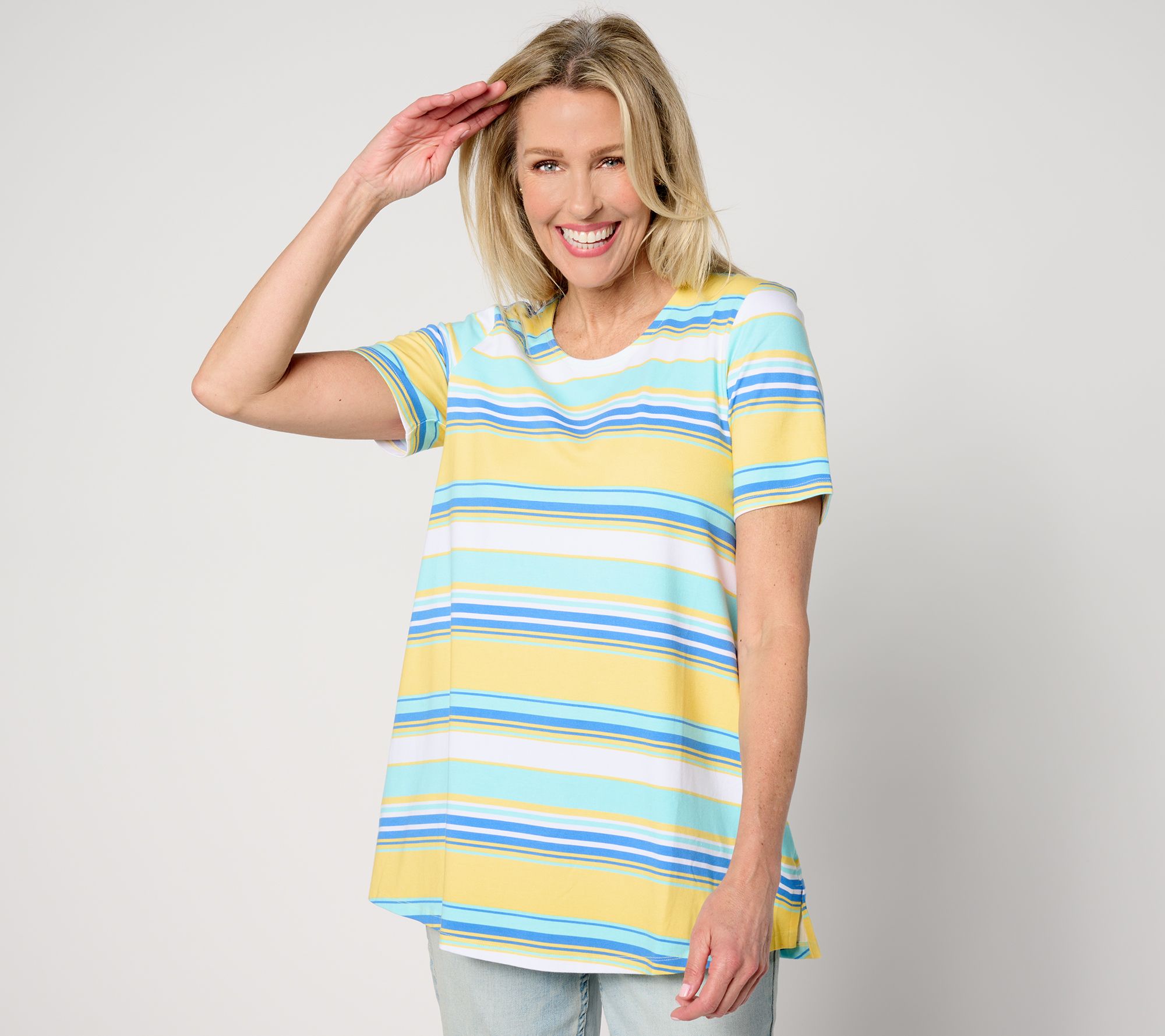 "As Is" Denim & Co. Americana Petite Striped Swing Tunic