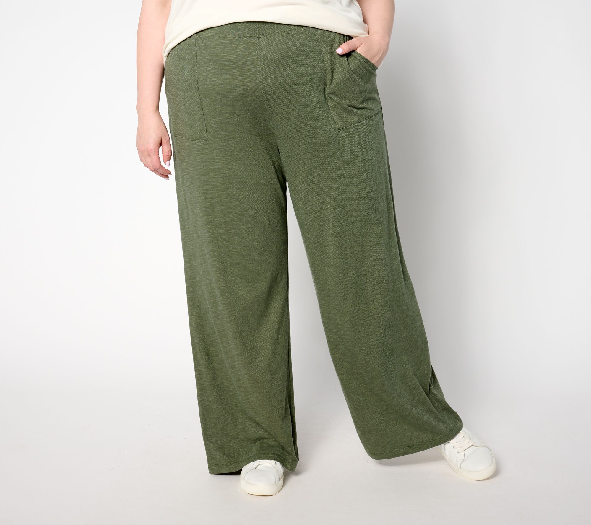 "As Is" Denim & Co. Regular Slub Jersey Full Length Wide Leg Pant