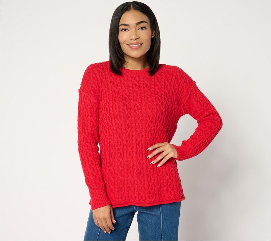 Peace Love World 100% Cotton Novelty Stitch Crew Neck Sweater