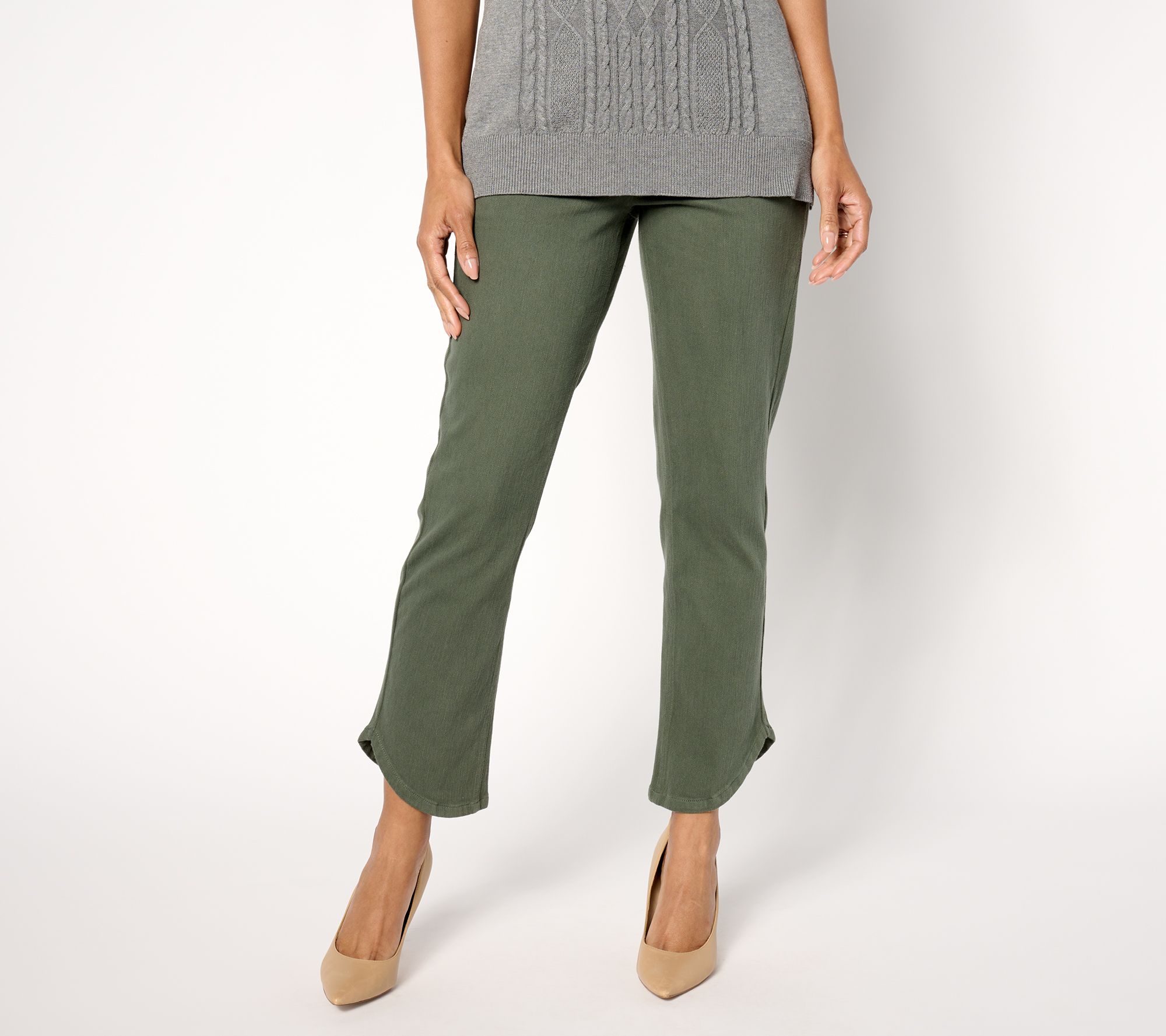 "As Is" Isaac Mizrahi Live! Tall Knit Denim Pull On Ankle Jeans w/ Tulip