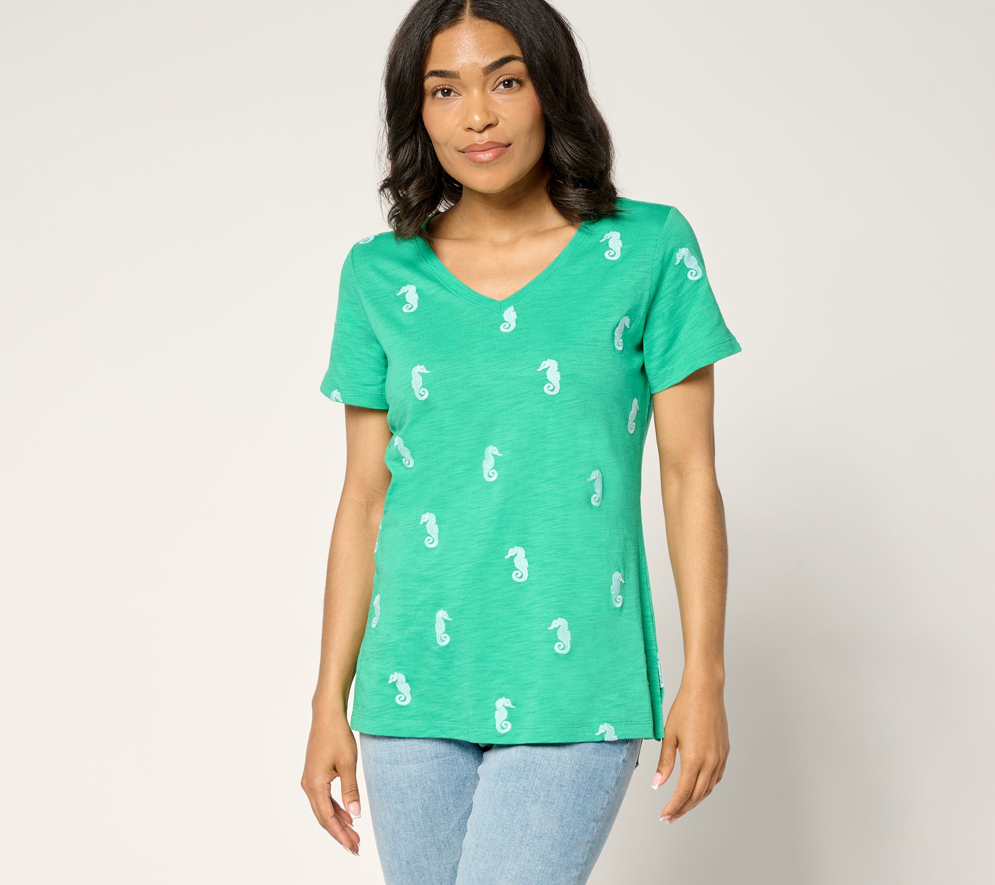 Belle Beach by Kim Gravel Slub Knit Florida Fun Embroidered Top