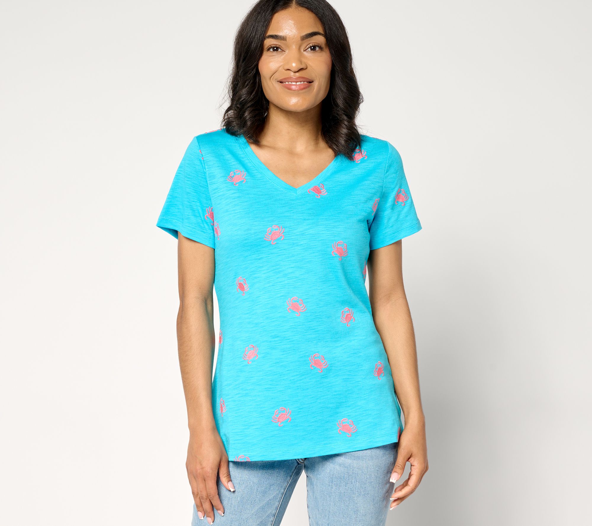 Belle Beach by Kim Gravel Slub Knit Florida Fun Embroidered Top