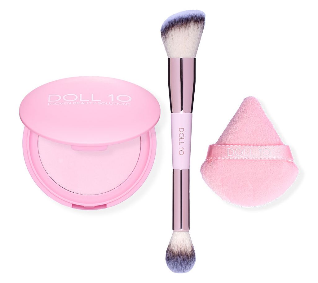 Doll 10 Pink Pressed Powder with Double-Ended Brush & Puff