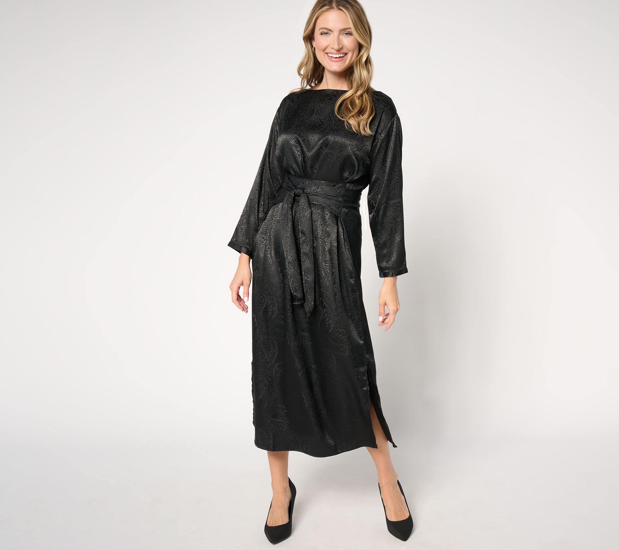 "As Is" Me by Jennie Garth Petite Chelsea Satin Dress with Self Tie