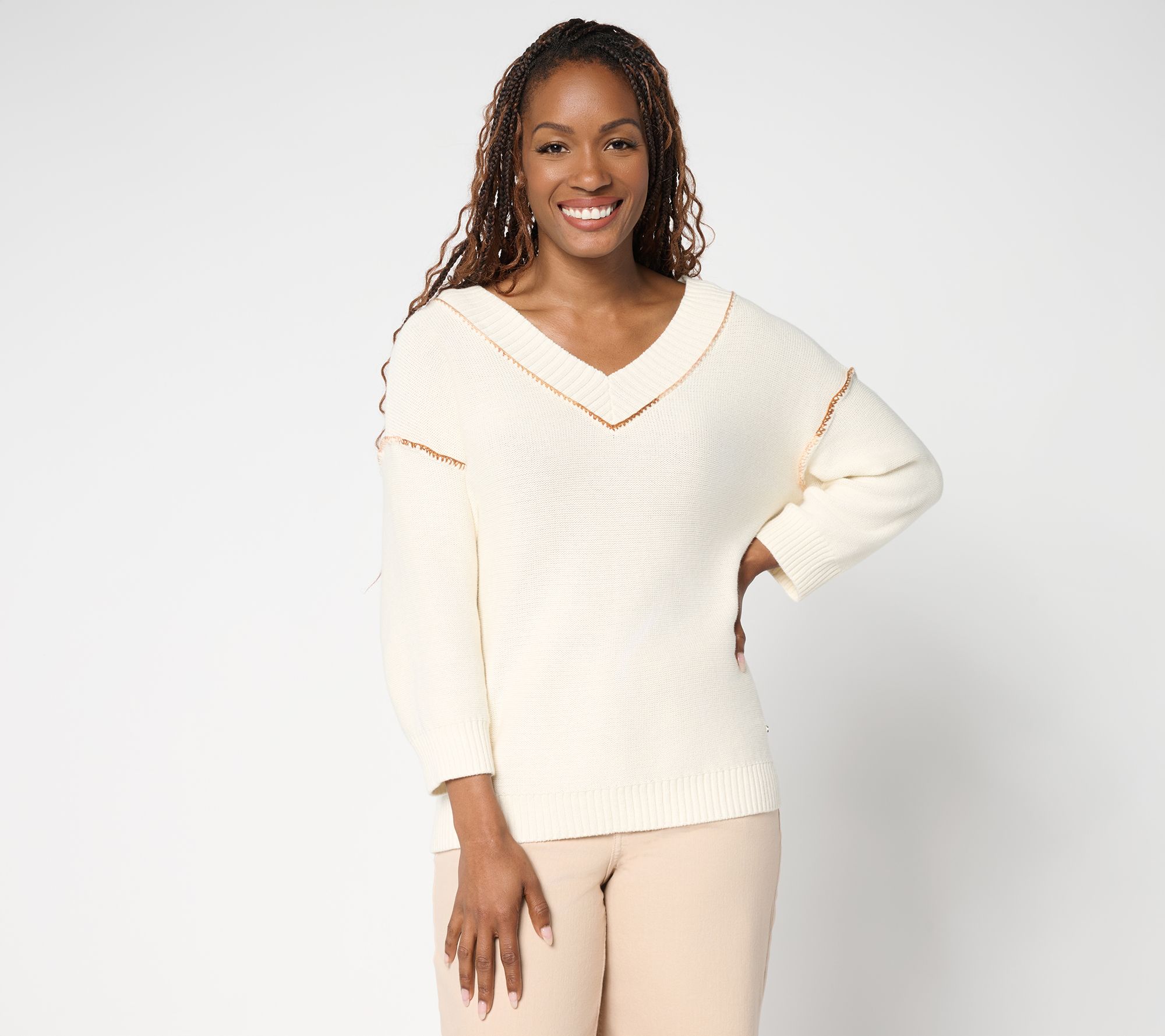 Peace Love World Boheme 100% Cotton 3/4-Sleeve Sweater