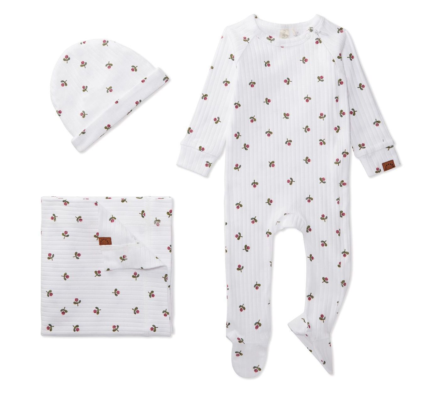 MiniMoi Girls' Ribbed Flower Bud Footie Set