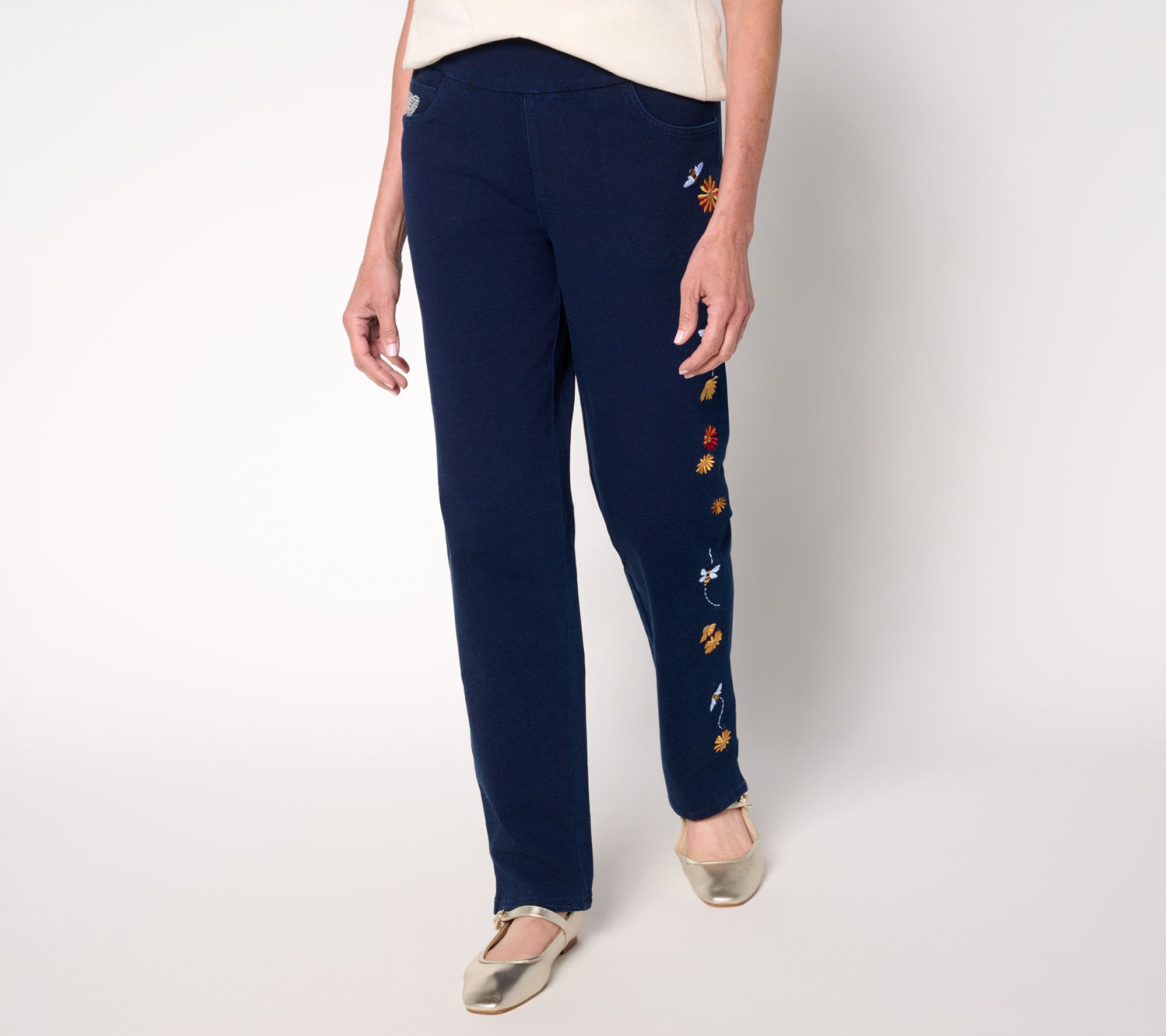 Quacker Factory DreamJeannes Short All a Buzz Straight Leg Pants