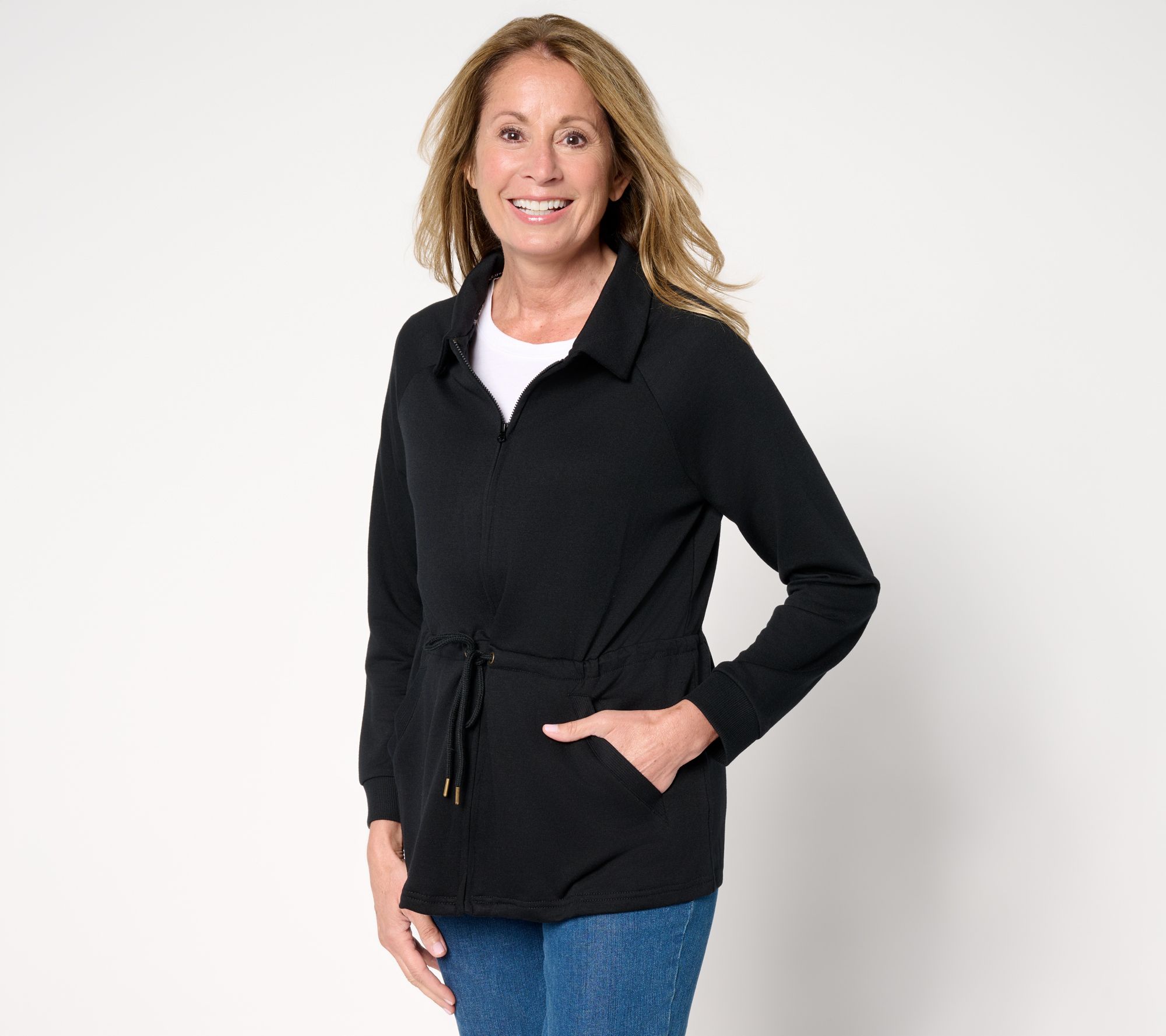 MUK LUKS French Terry Collared Zip-Up Topper