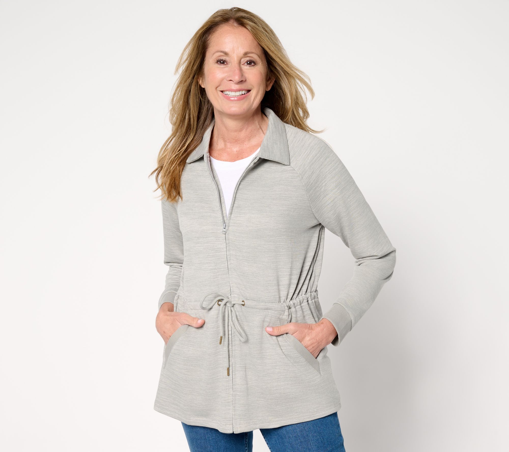 MUK LUKS French Terry Collared Zip-Up Topper