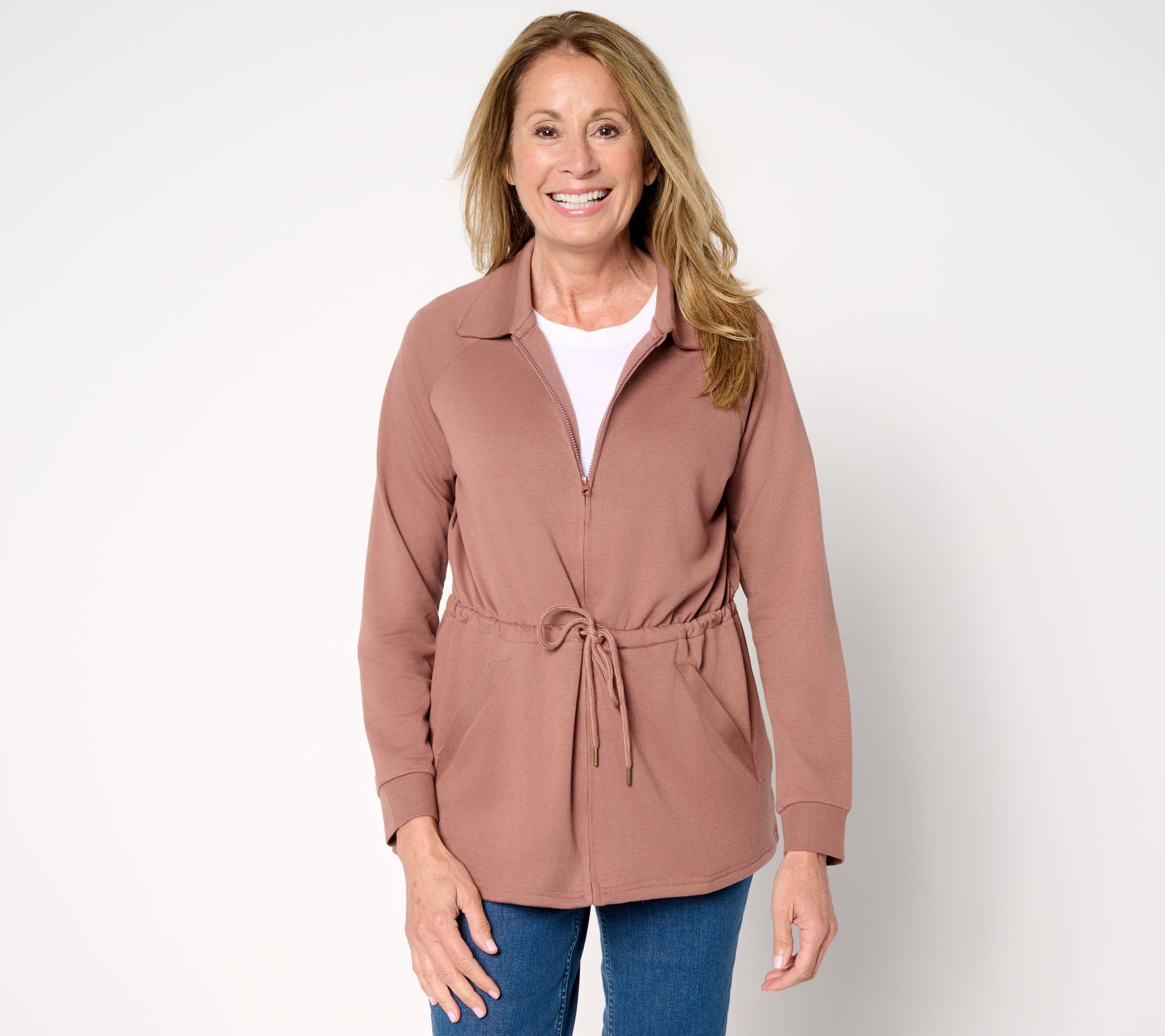 MUK LUKS French Terry Collared Zip-Up Topper