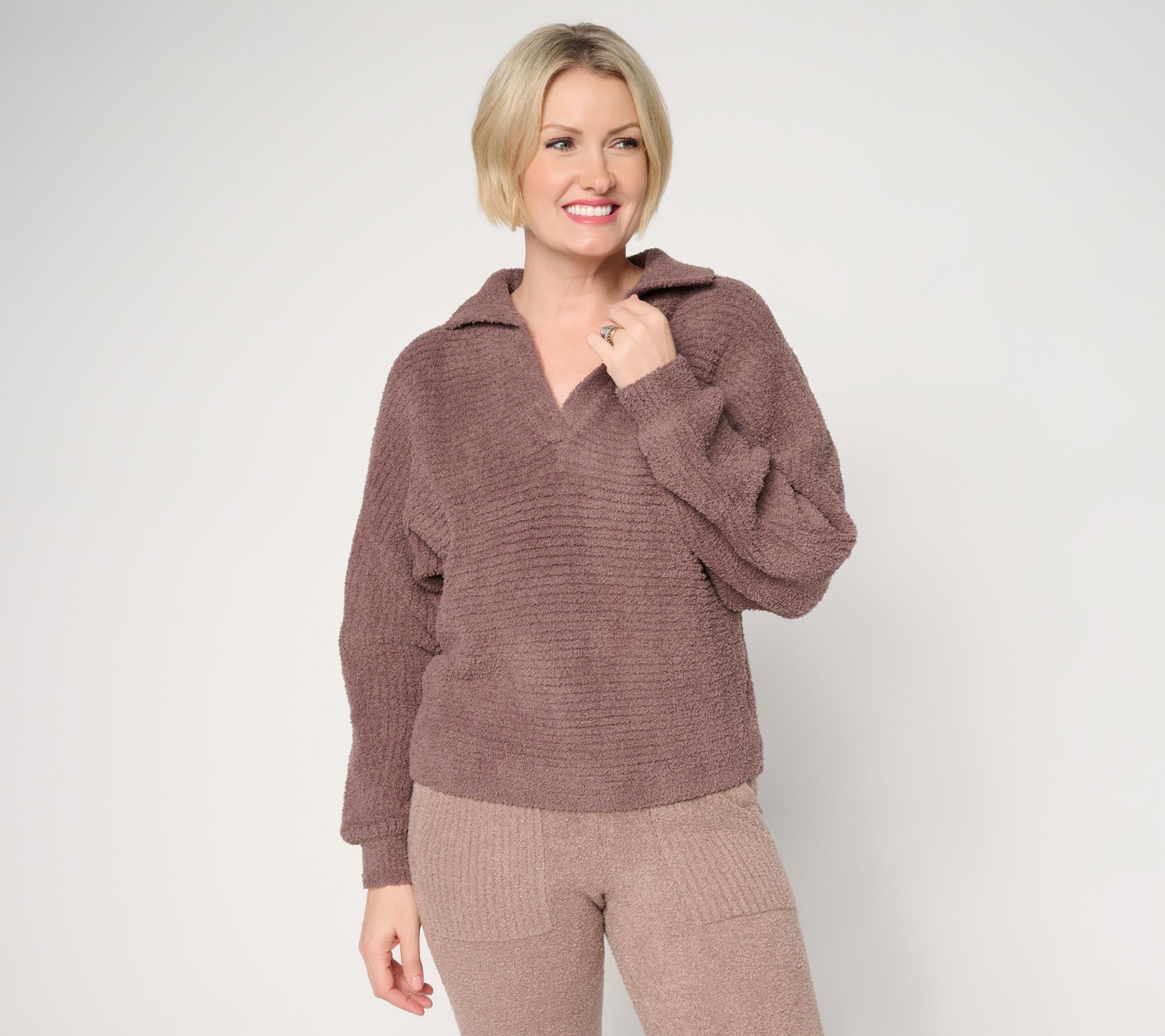 Barefoot Dreams CozyChic Dolman Rib Collared Pullover