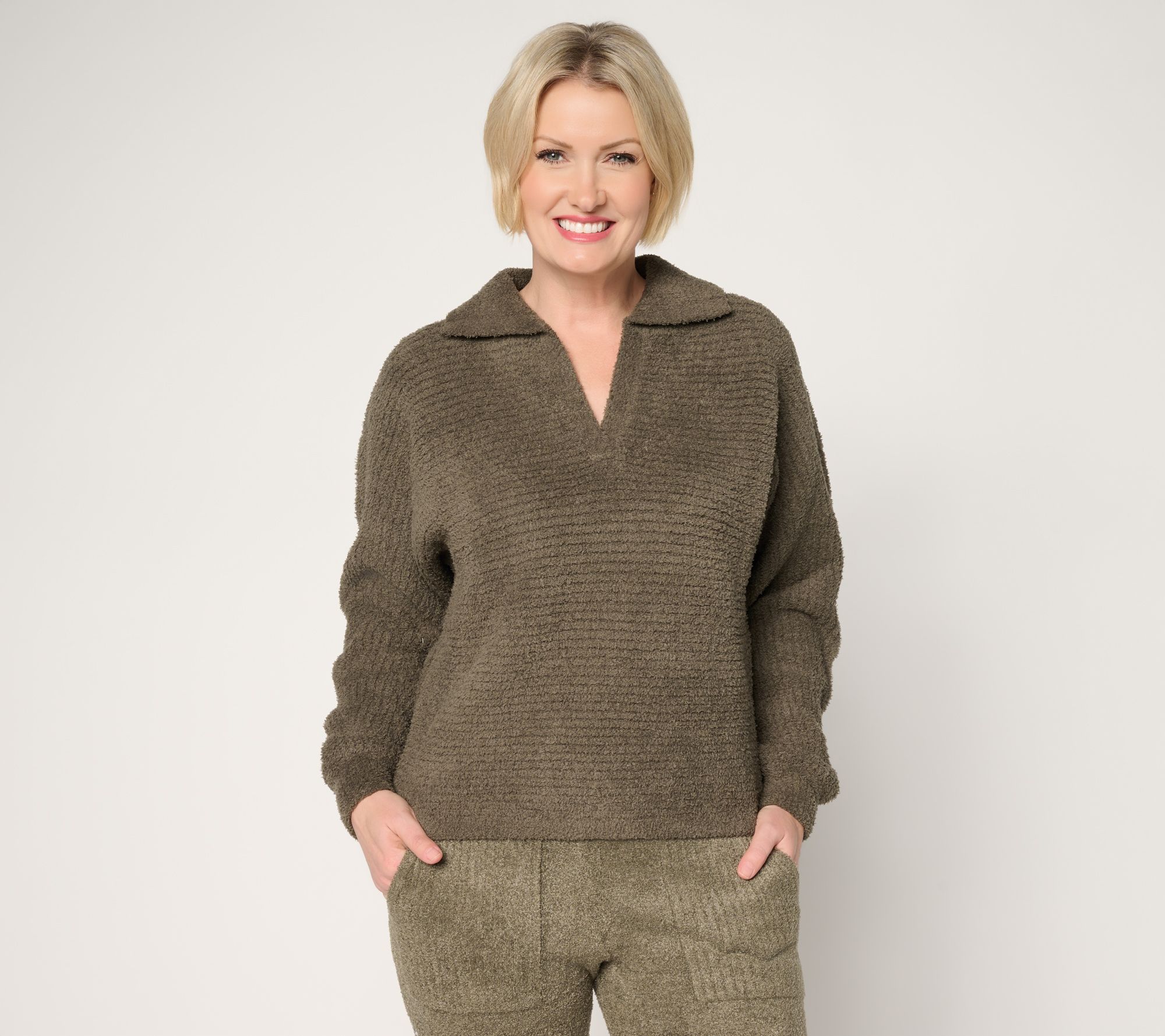 Barefoot Dreams CozyChic Dolman Rib Collared Pullover