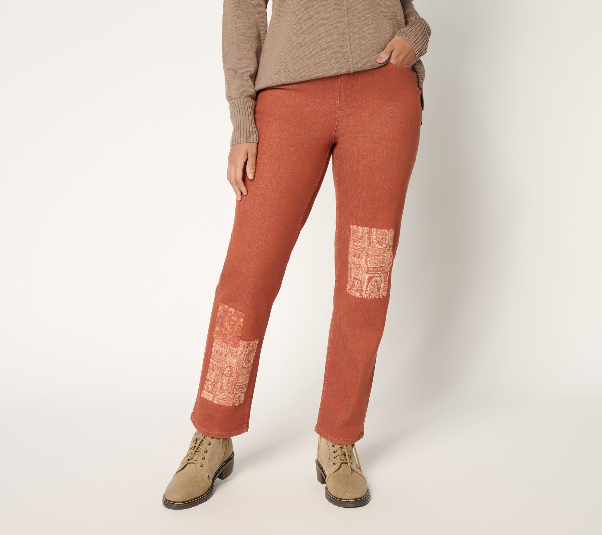 LOGO by Lori Goldstein Regular Patchwork Ankle Jeans