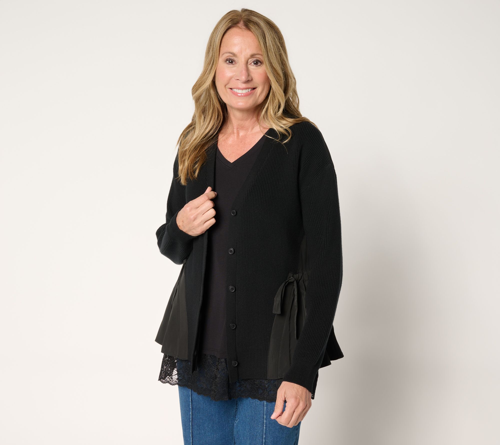 LOGO by Lori Goldstein Mix Media Cardigan