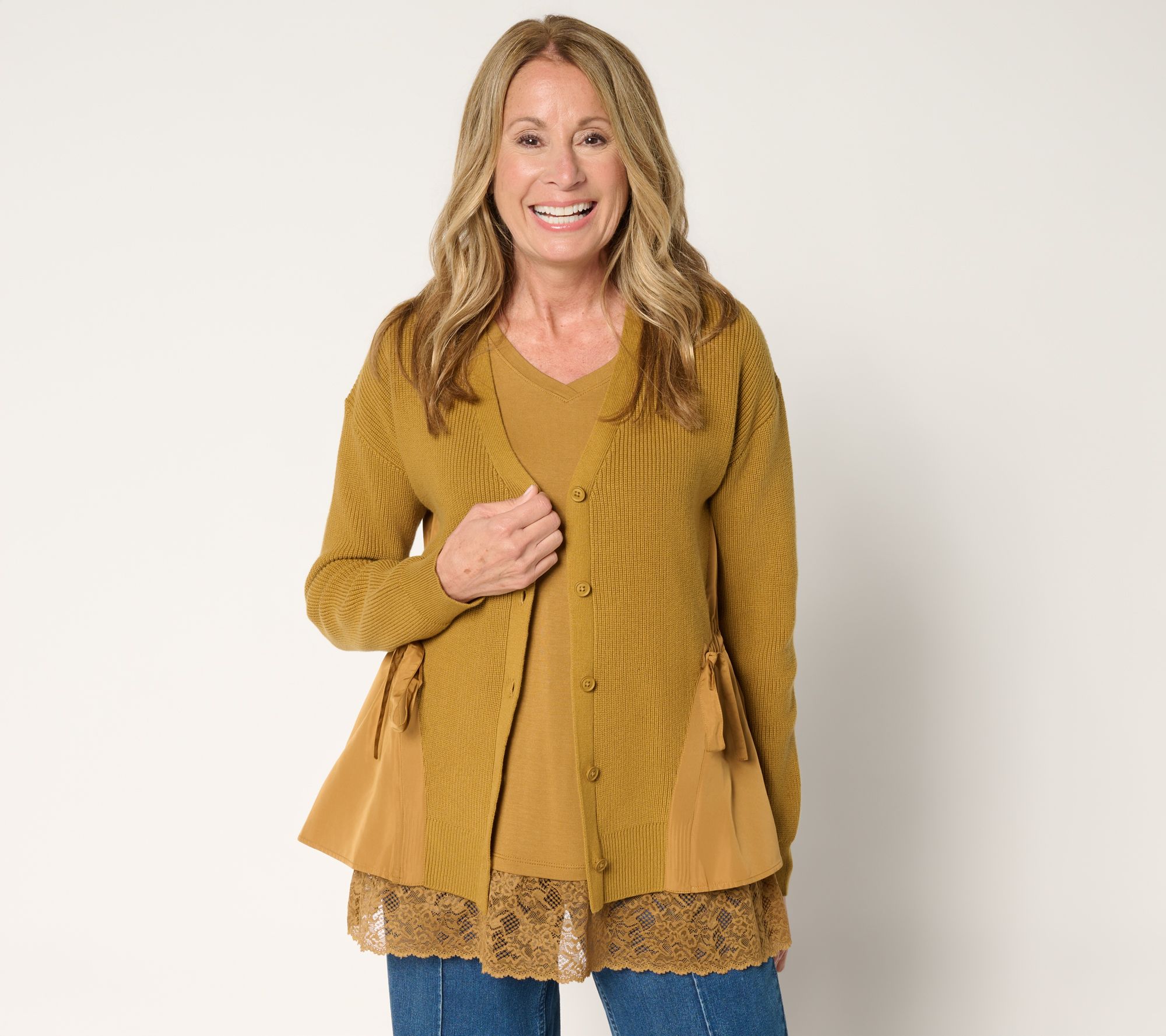 LOGO by Lori Goldstein Mix Media Cardigan