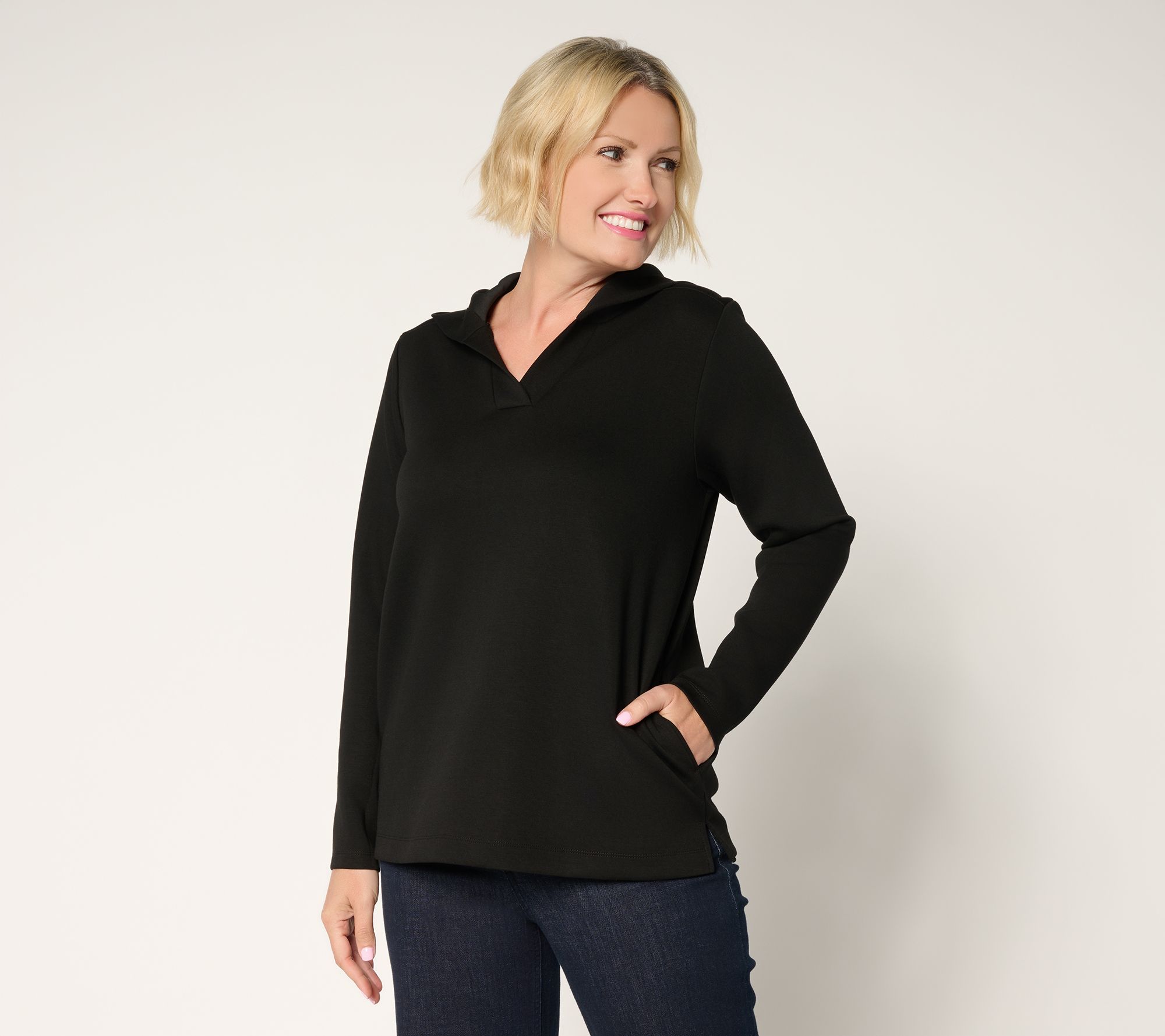 Susan Graver Weekend Serene Knit Hooded Top