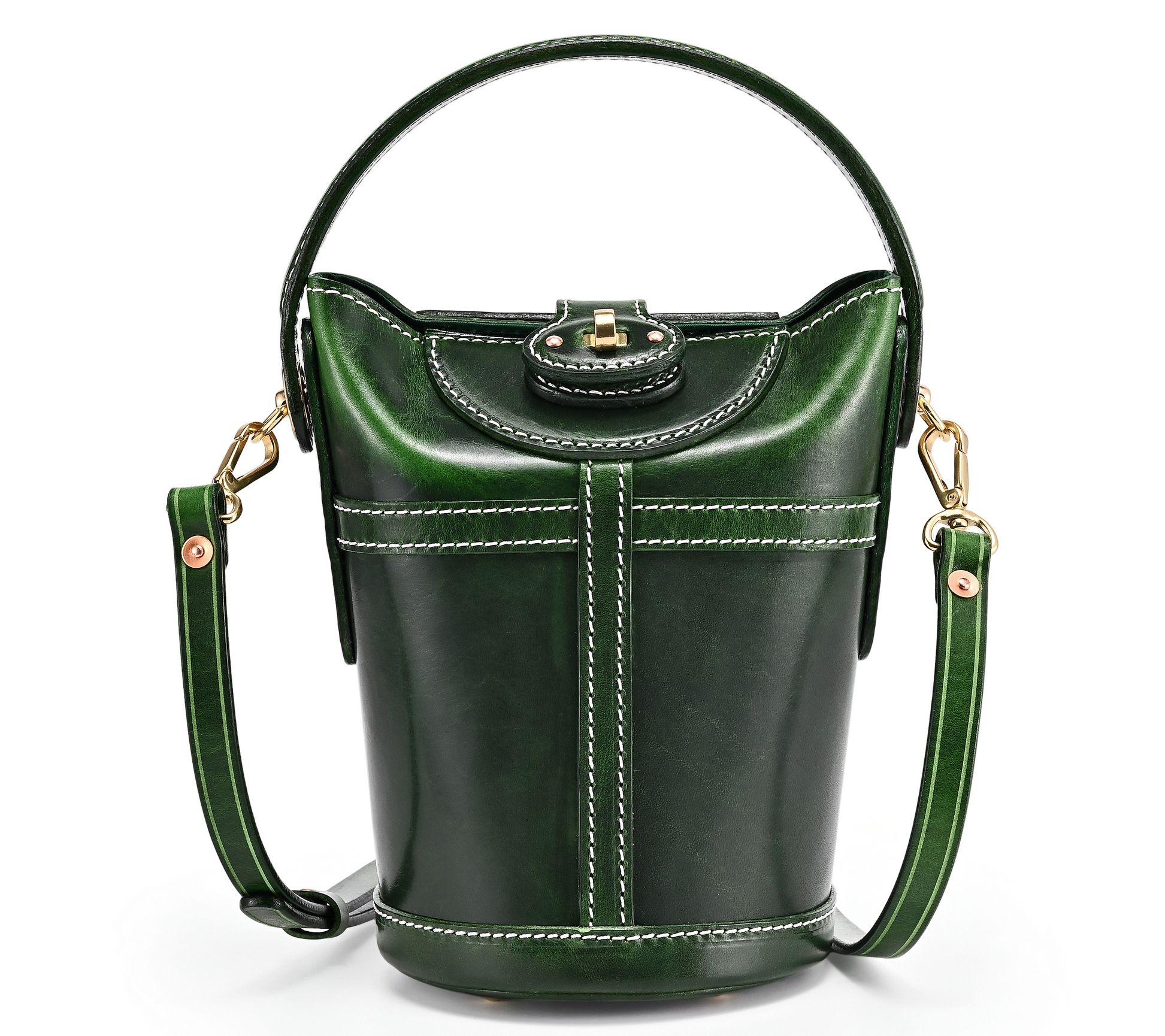 Old Trend Begonia Leather Bucket Bag with Crossbody Strap