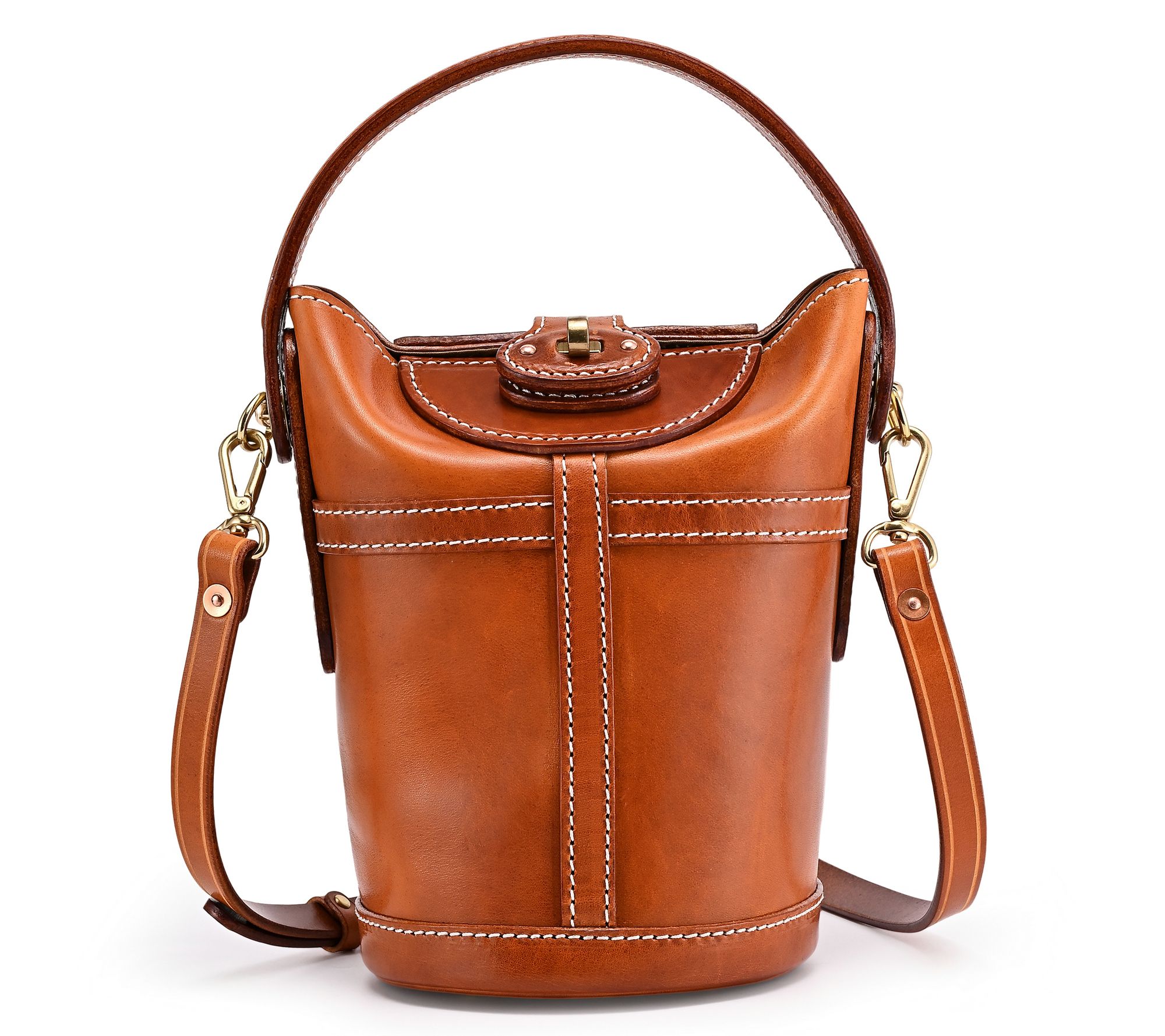 Old Trend Begonia Leather Bucket Bag with Crossbody Strap