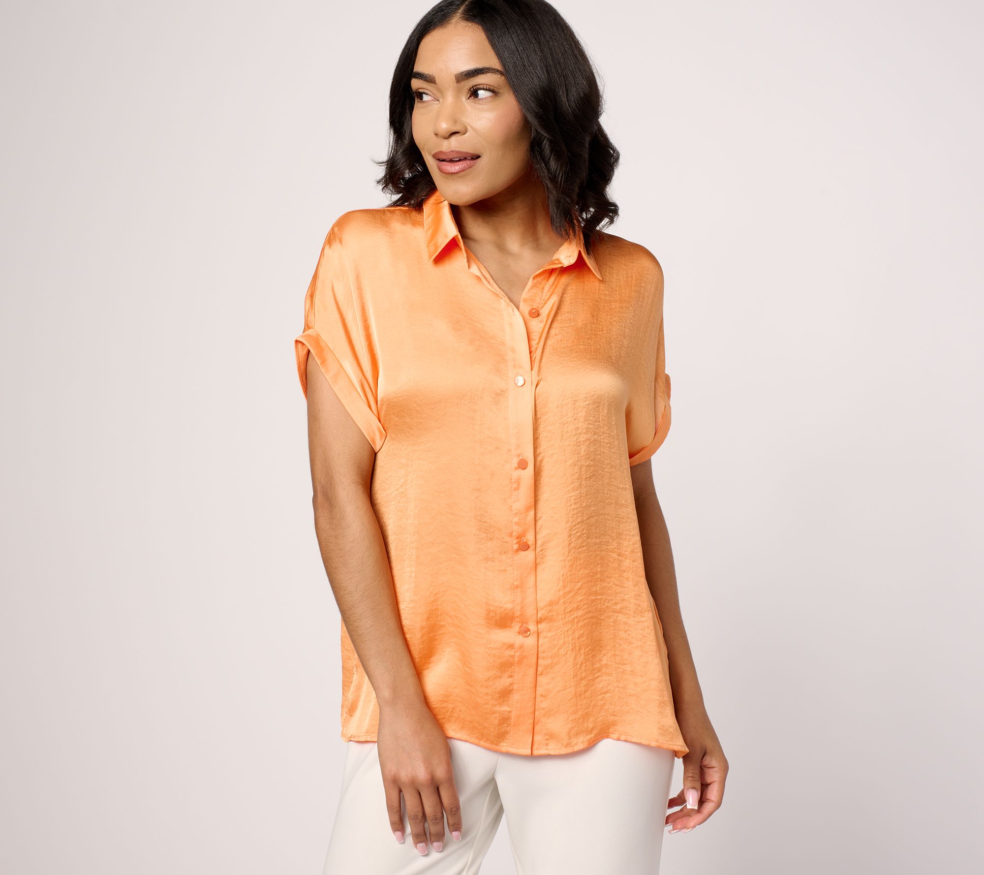 "As Is" Dennis Basso Woven Camp Shirt with Rolled Sleeves