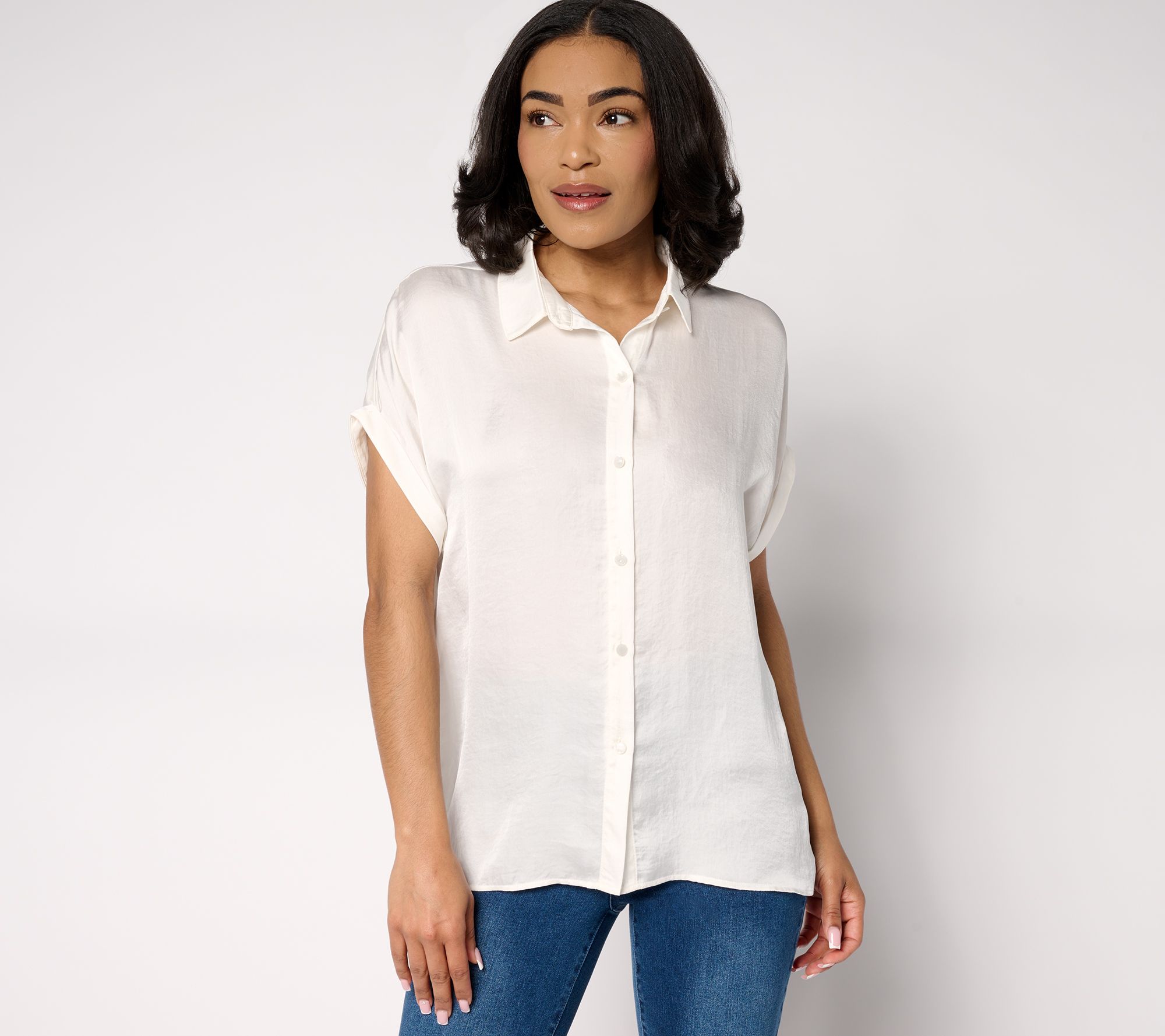 "As Is" Dennis Basso Woven Camp Shirt with Rolled Sleeves