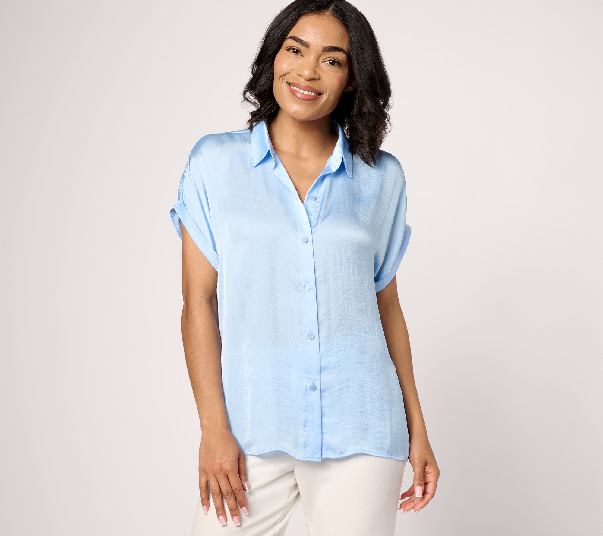 "As Is" Dennis Basso Woven Camp Shirt with Rolled Sleeves