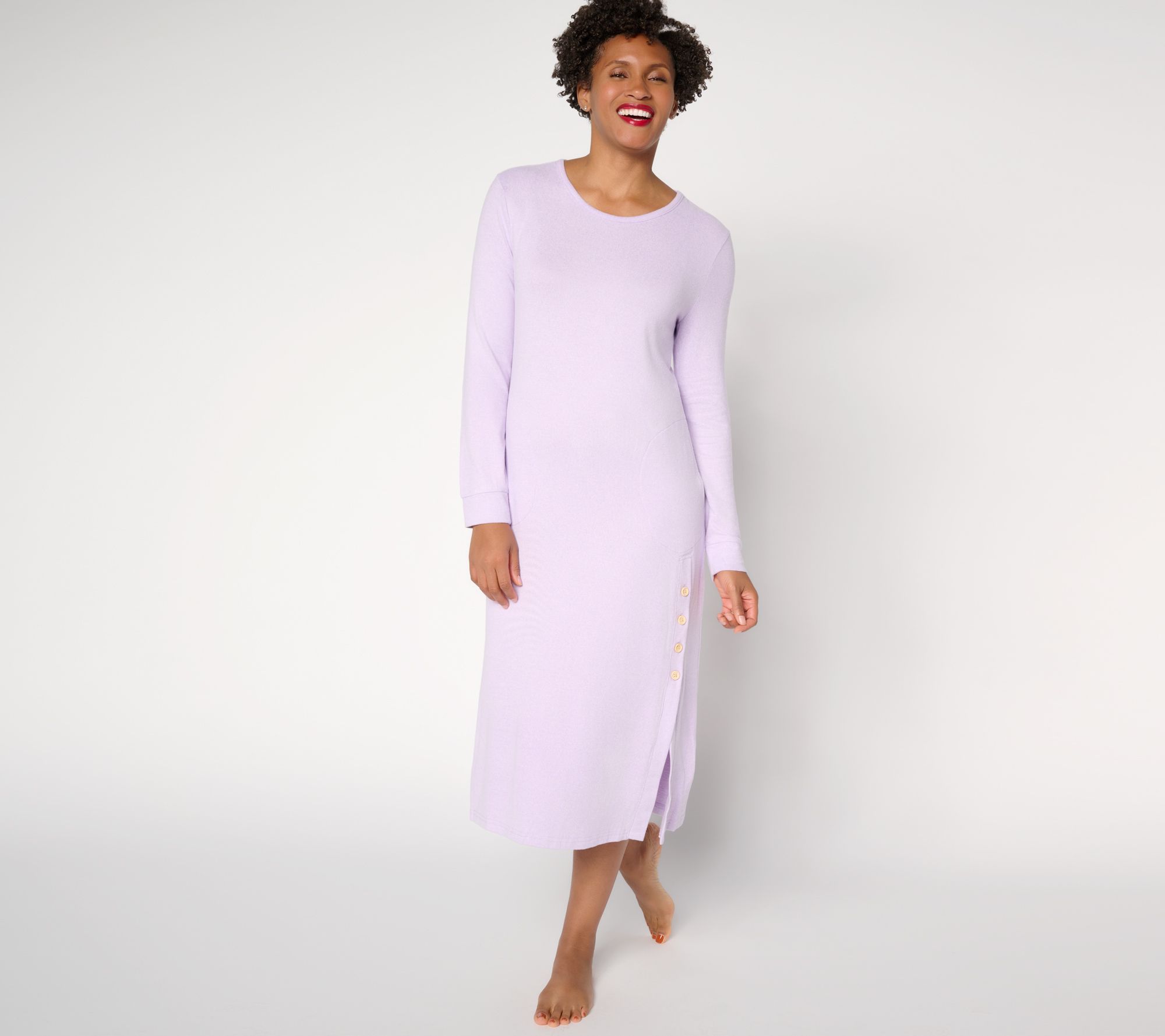 MUK LUKS Ribbed Butterknit Button Detail Lounge Dress